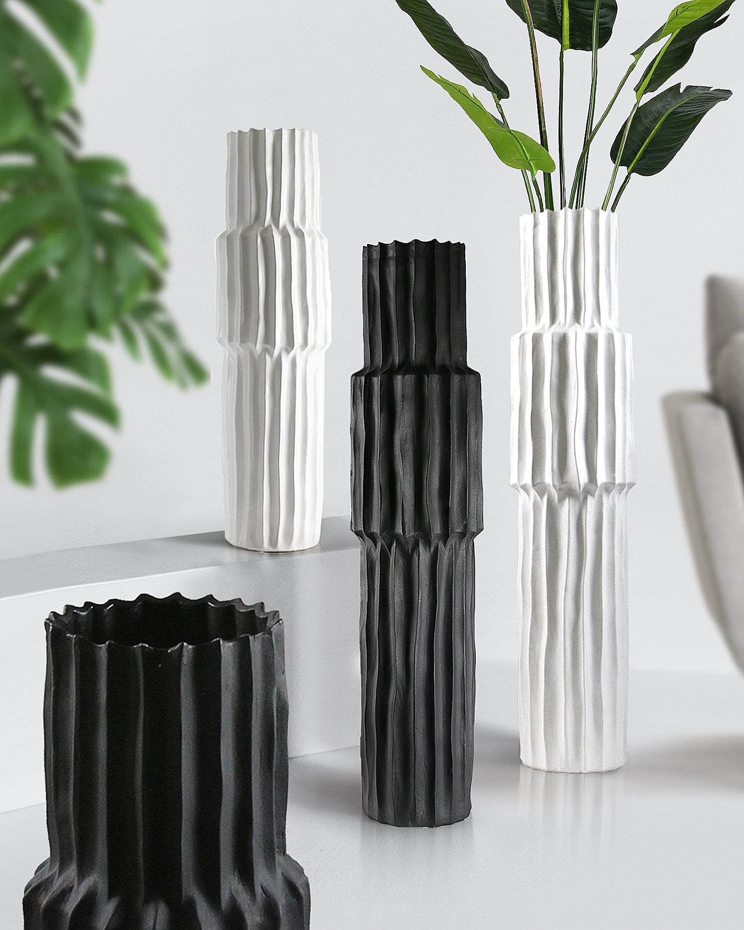 Galore Home Fluted vaso pavimento ceramica nero grande