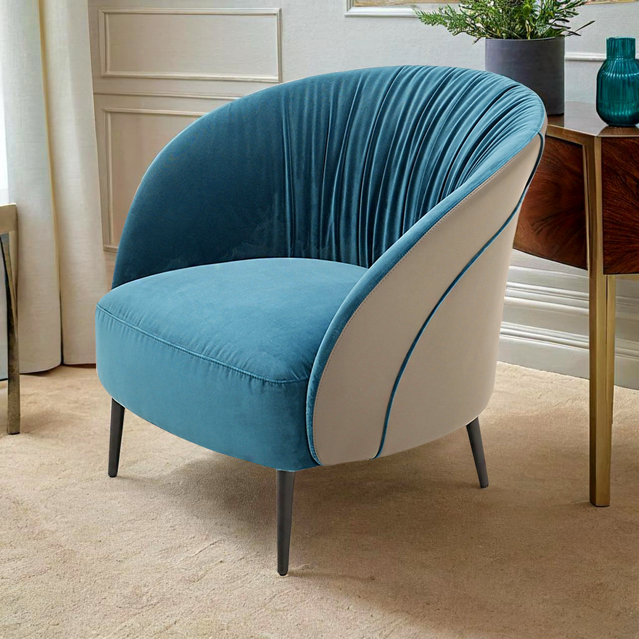 Galore Home Luxe Lounge poltrona grigio blu pelle velluto