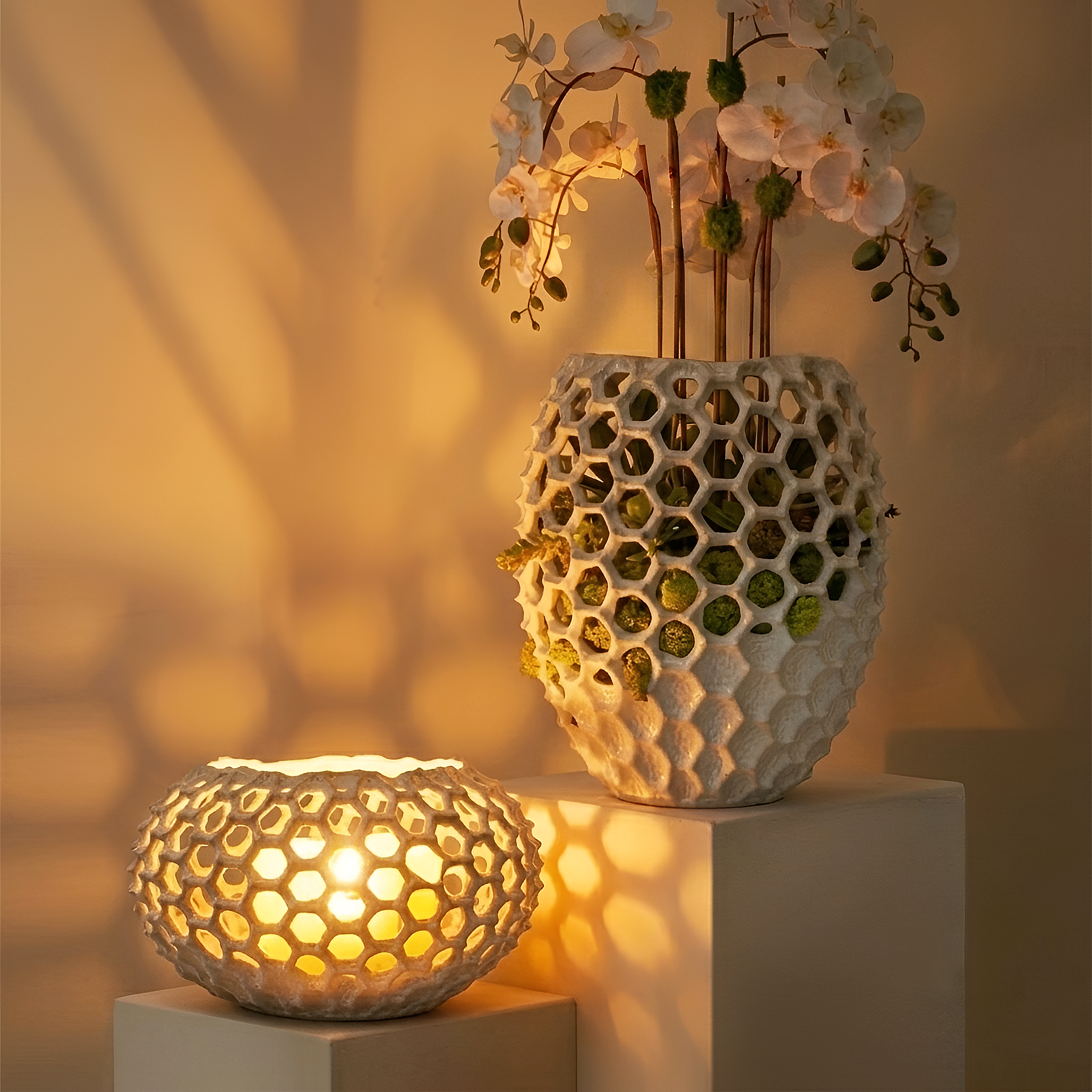 Galore Home Lunaria vaso ceramica beige basso traforato
