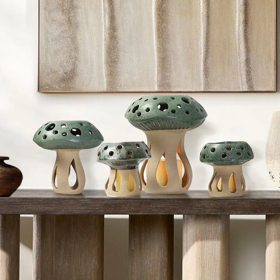 Galore Home Fairylume portacandela ceramica verde fungo small