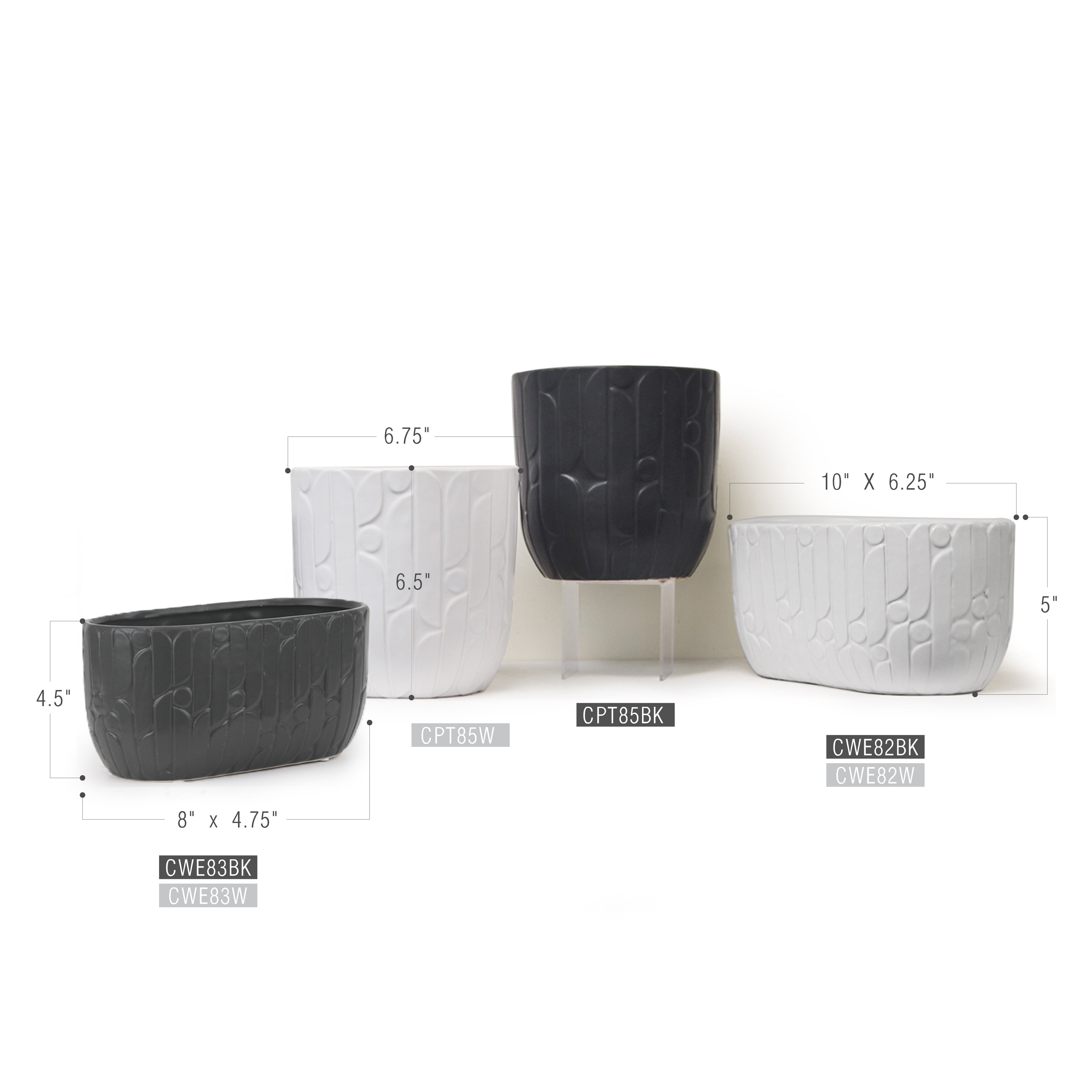 Galore Home Ridged vaso ceramica nero rigato