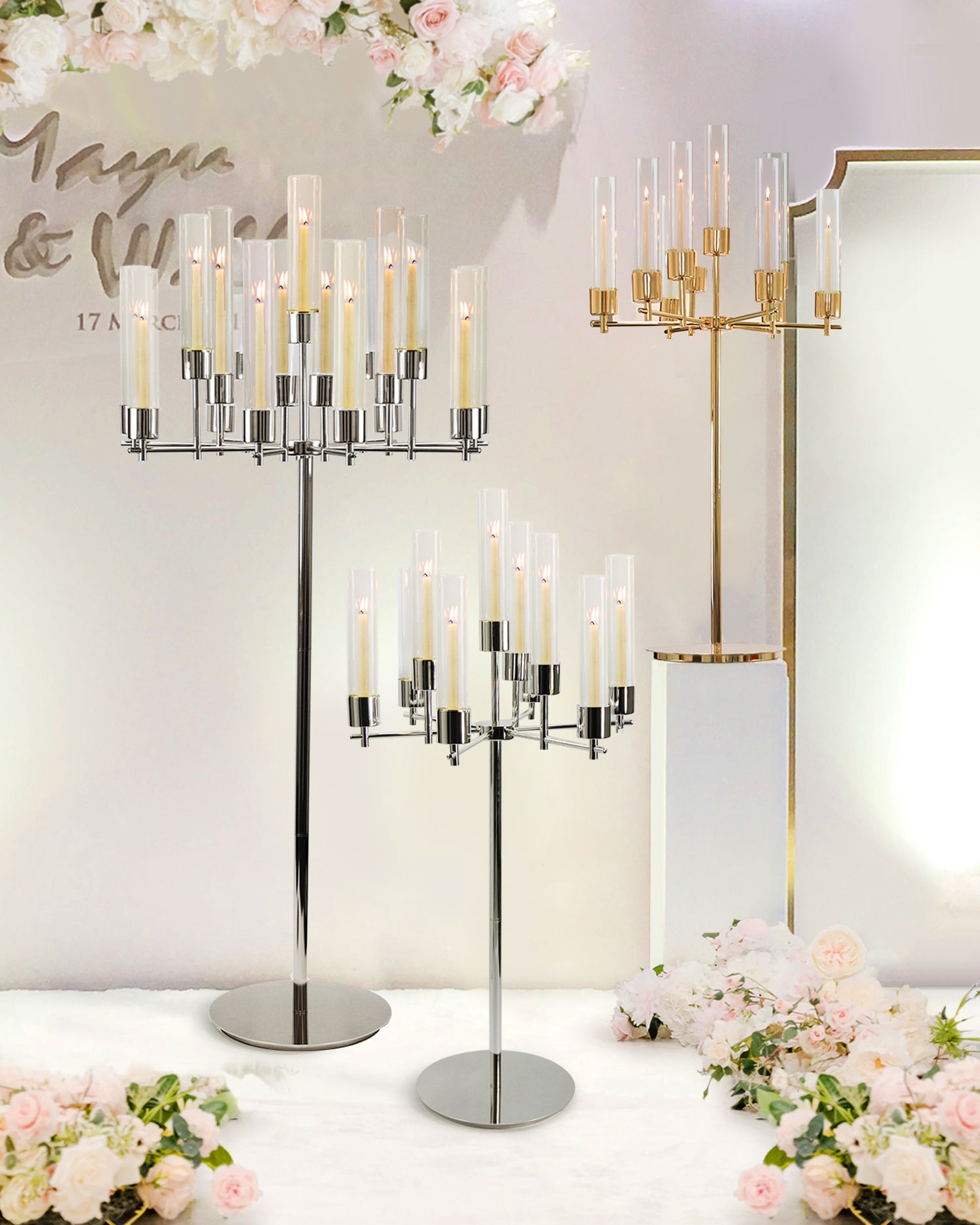 Galore Home 17 bracci candelabro da terra grande oro