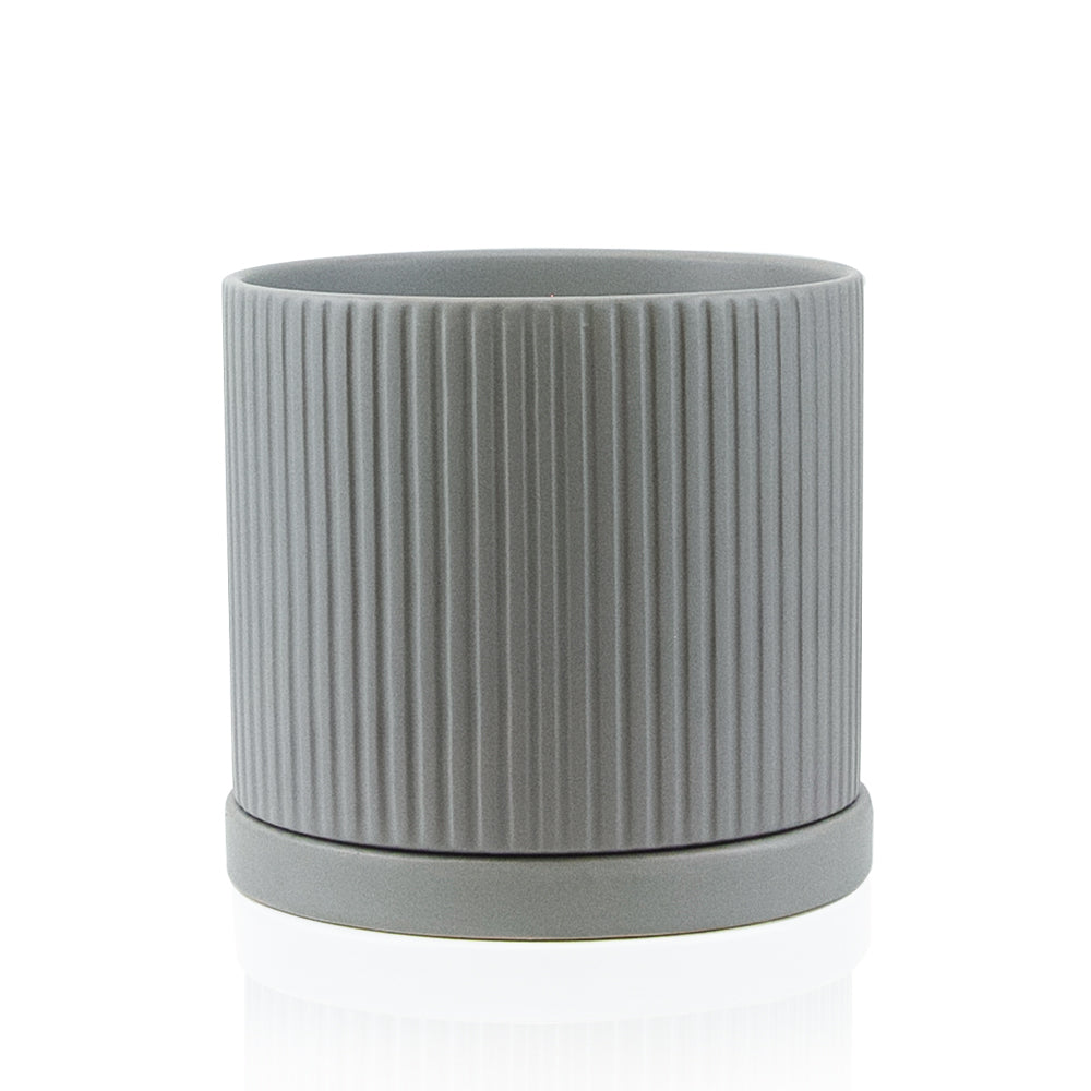 Galore Home Ridged vaso ceramica con sottovaso bianco