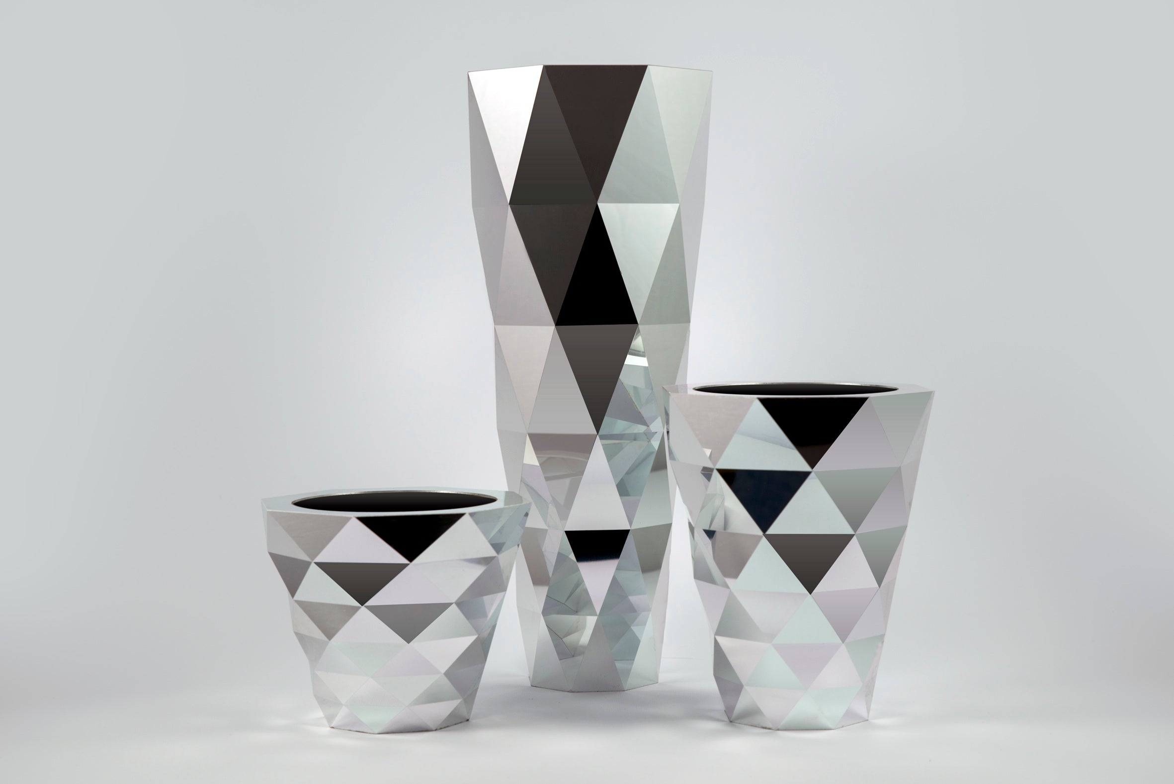 Cyrcus Design Frammenti Collection vasi set 3 pezzi alluminio specchio