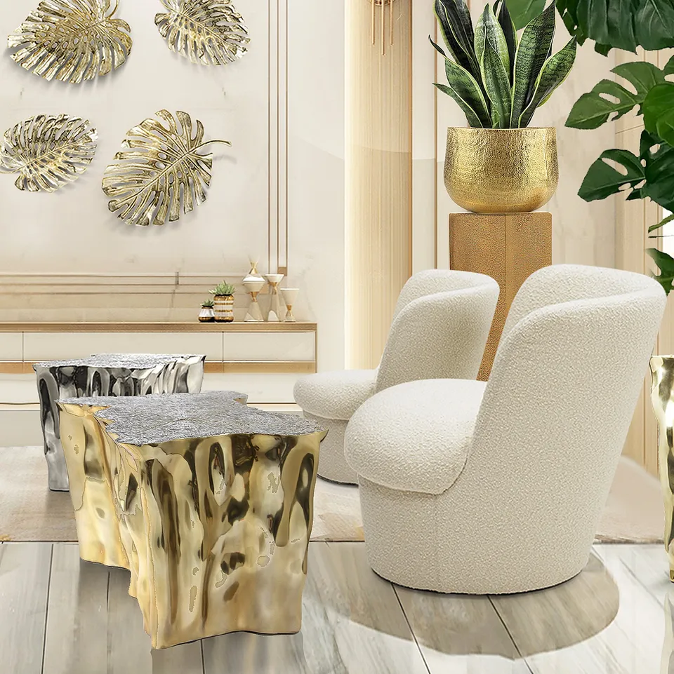 Galore Home Lunar Flow tavolino alluminio oro 45 cm