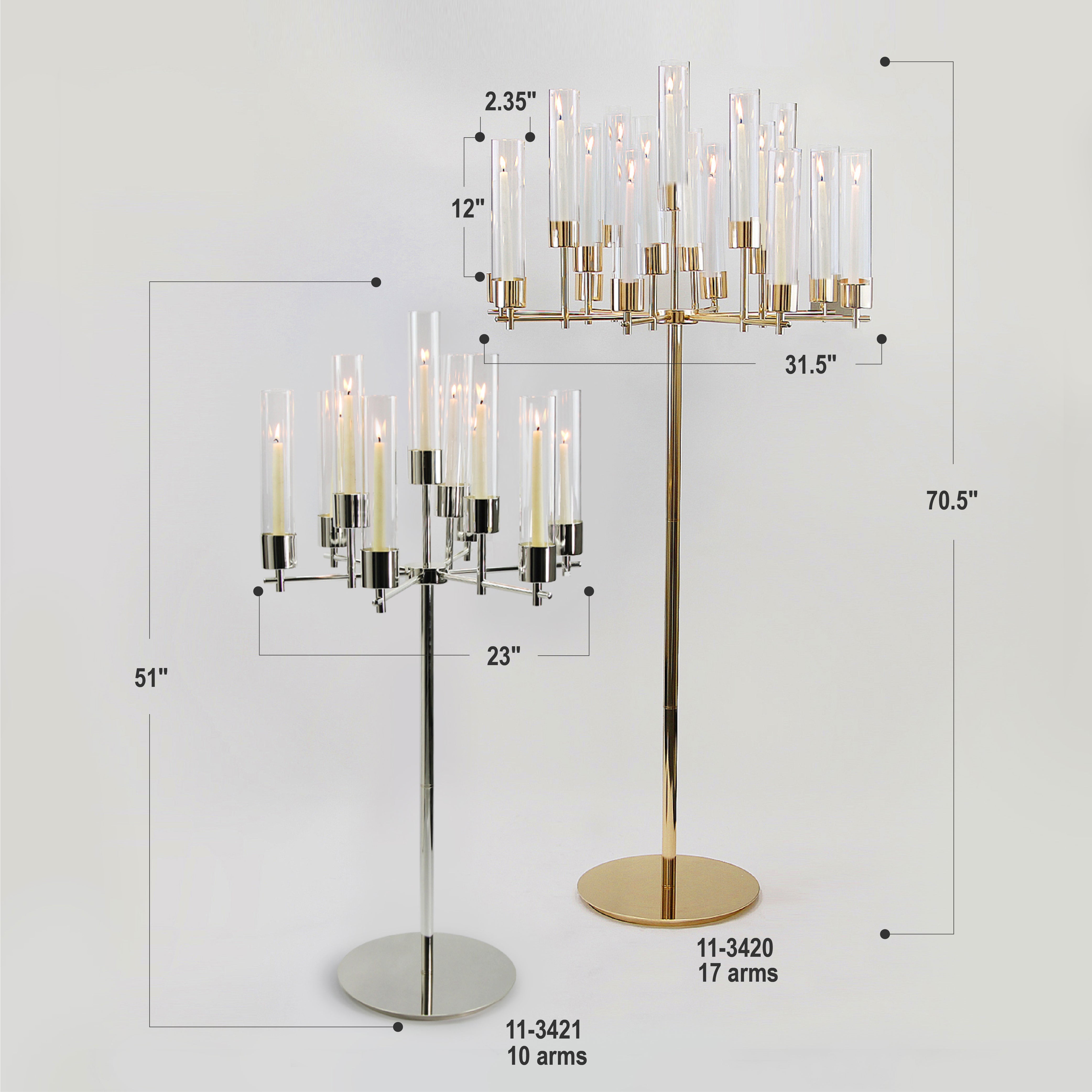 Galore Home 17 bracci candelabro da terra grande oro