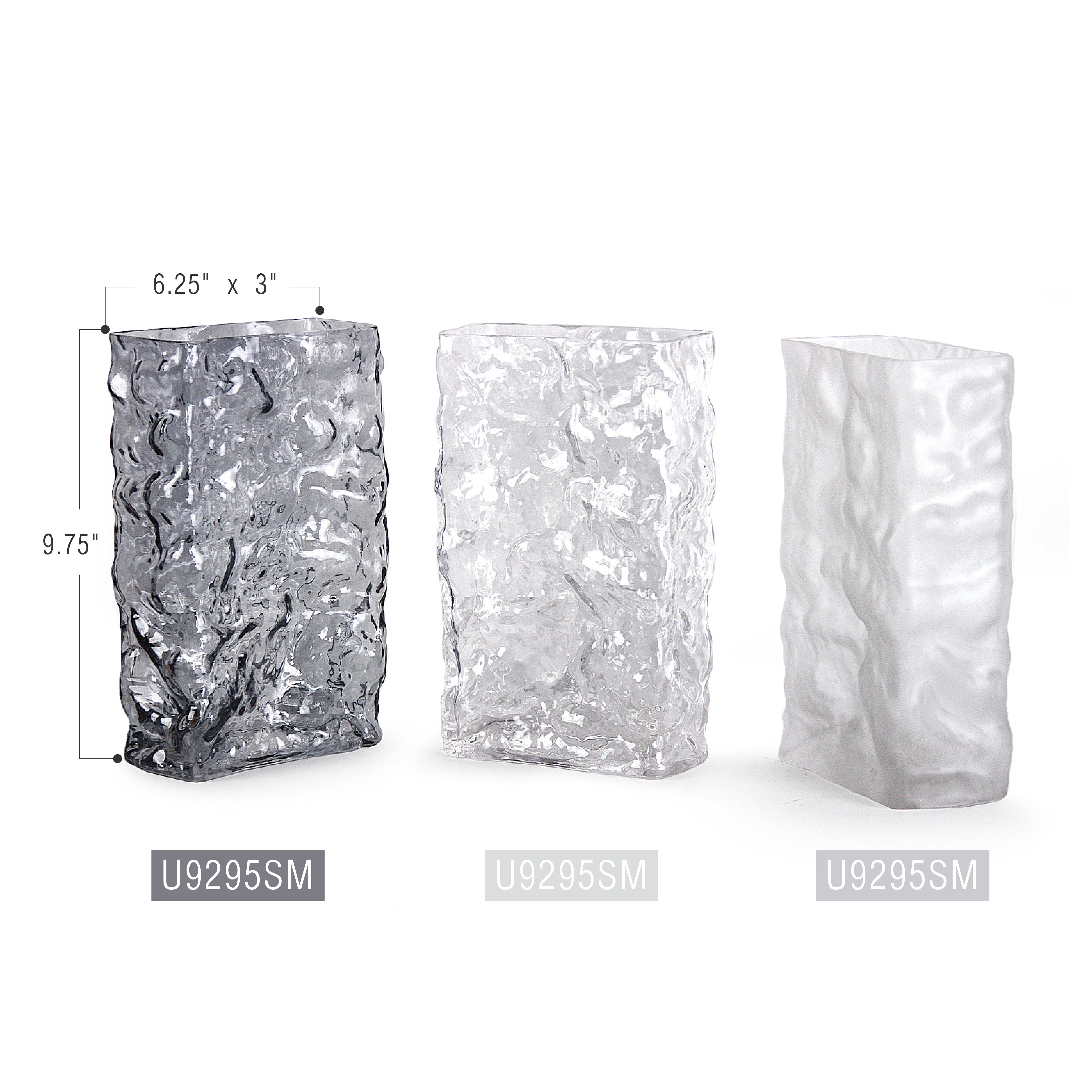 Galore Home Glacial Vaso in Vetro Rettangolare Clear Testurizzato