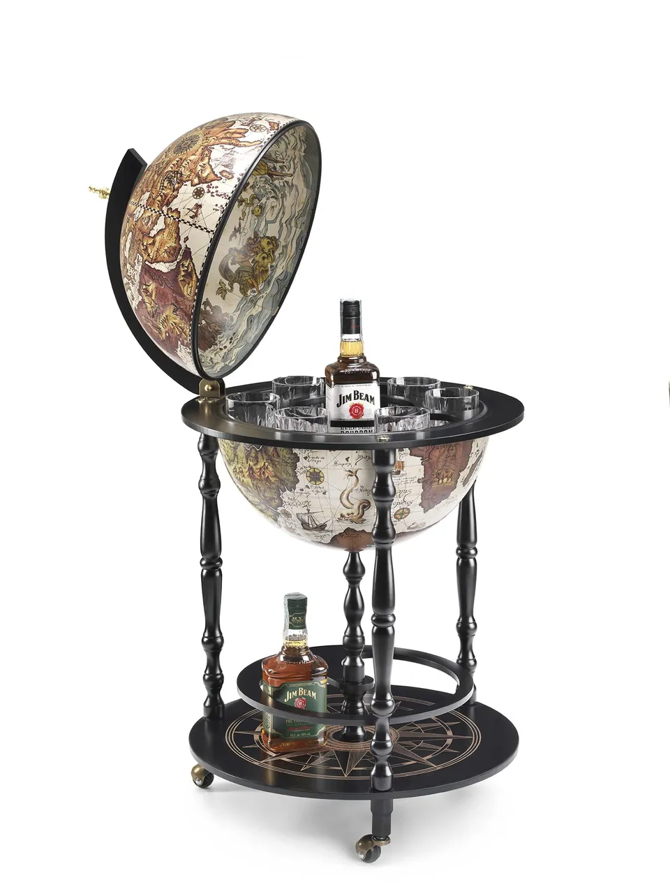 Zoffoli Vulcano mappamondo bar da terra nero 51x51x92 cm