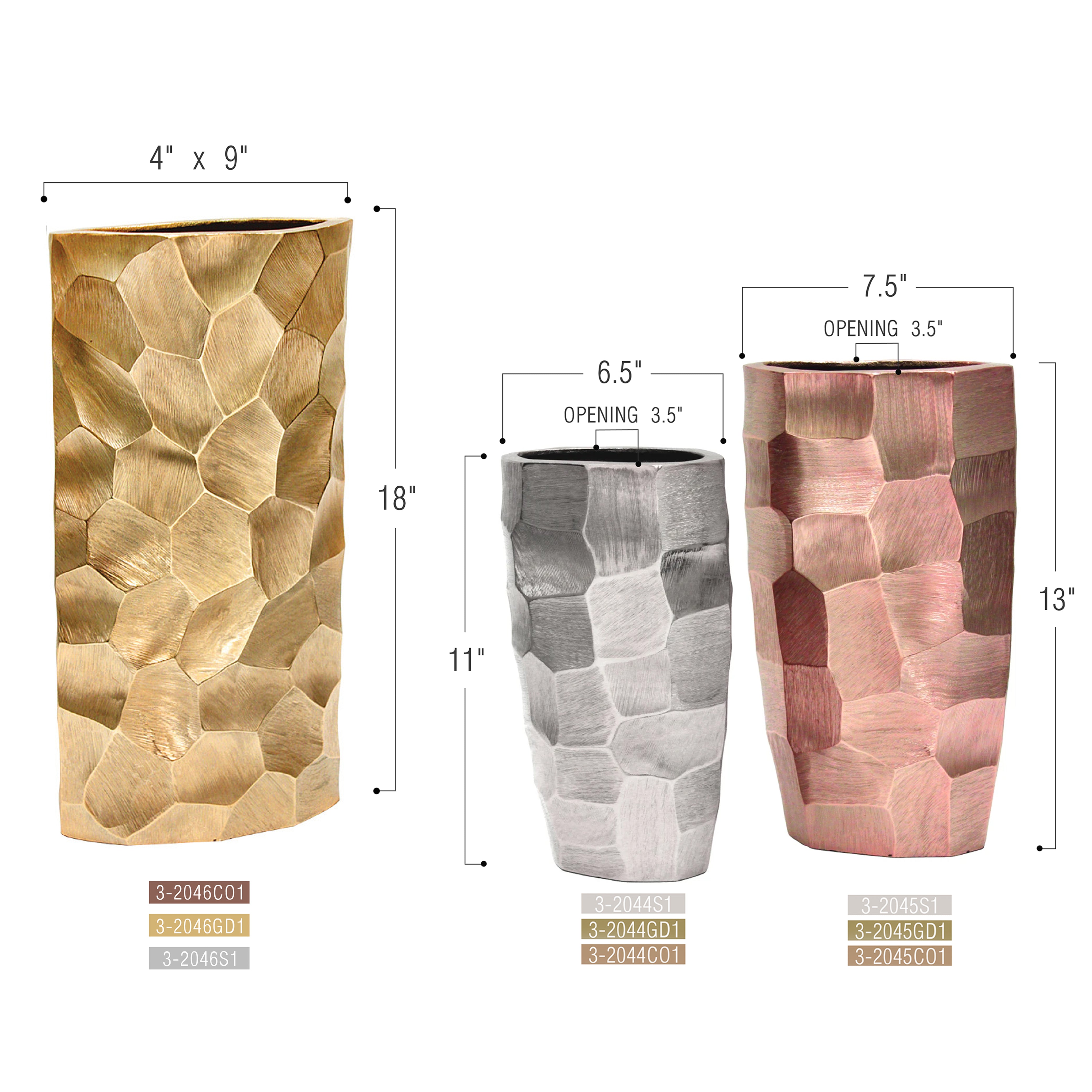 Galore Home Tapered 3-2045 vaso in metallo medio rame martellato