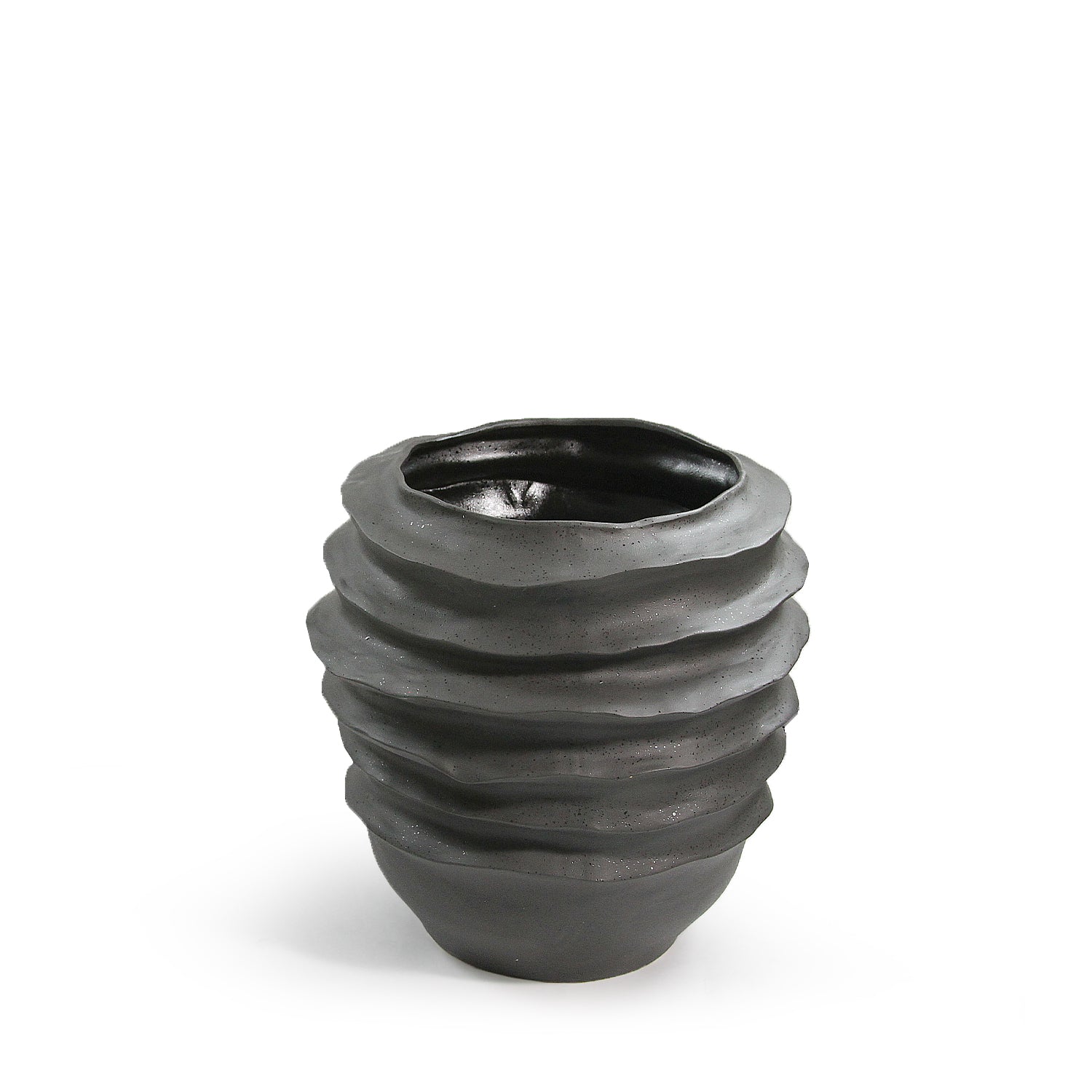 Galore Home Wavy Disk vaso ceramica nero alto bordo ondulato