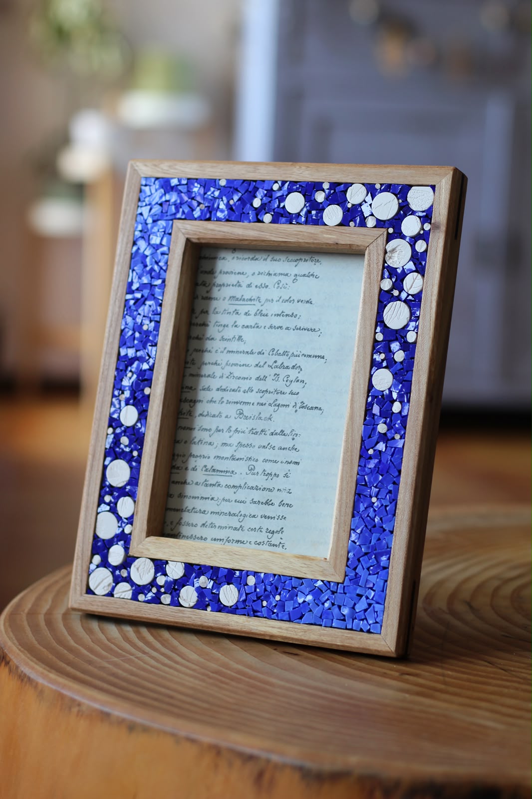 Il nido del picchio cornice portafoto frassino mosaico blu 10x15