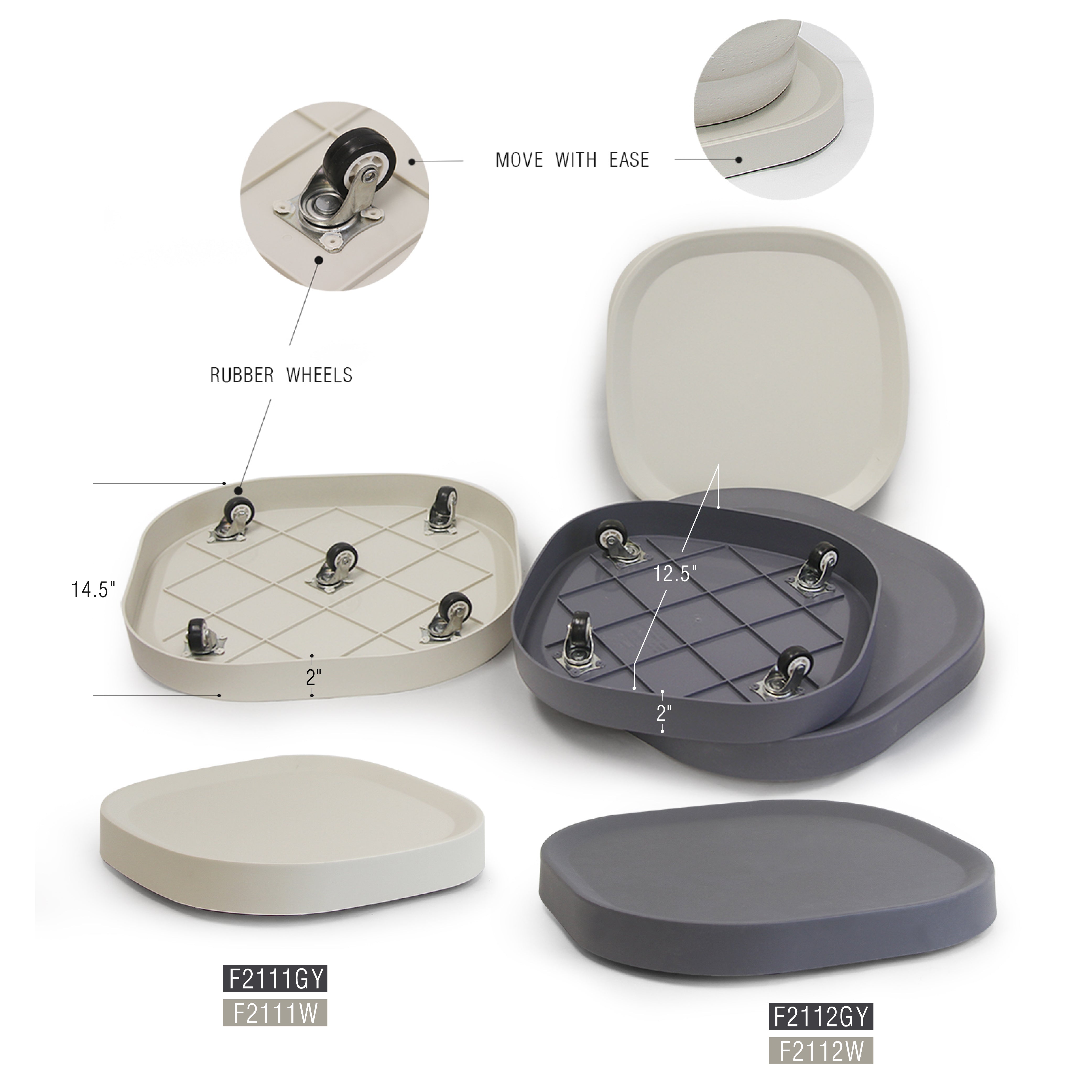 Galore Home Plant Trolley Sottovaso Ruote Grigio Small