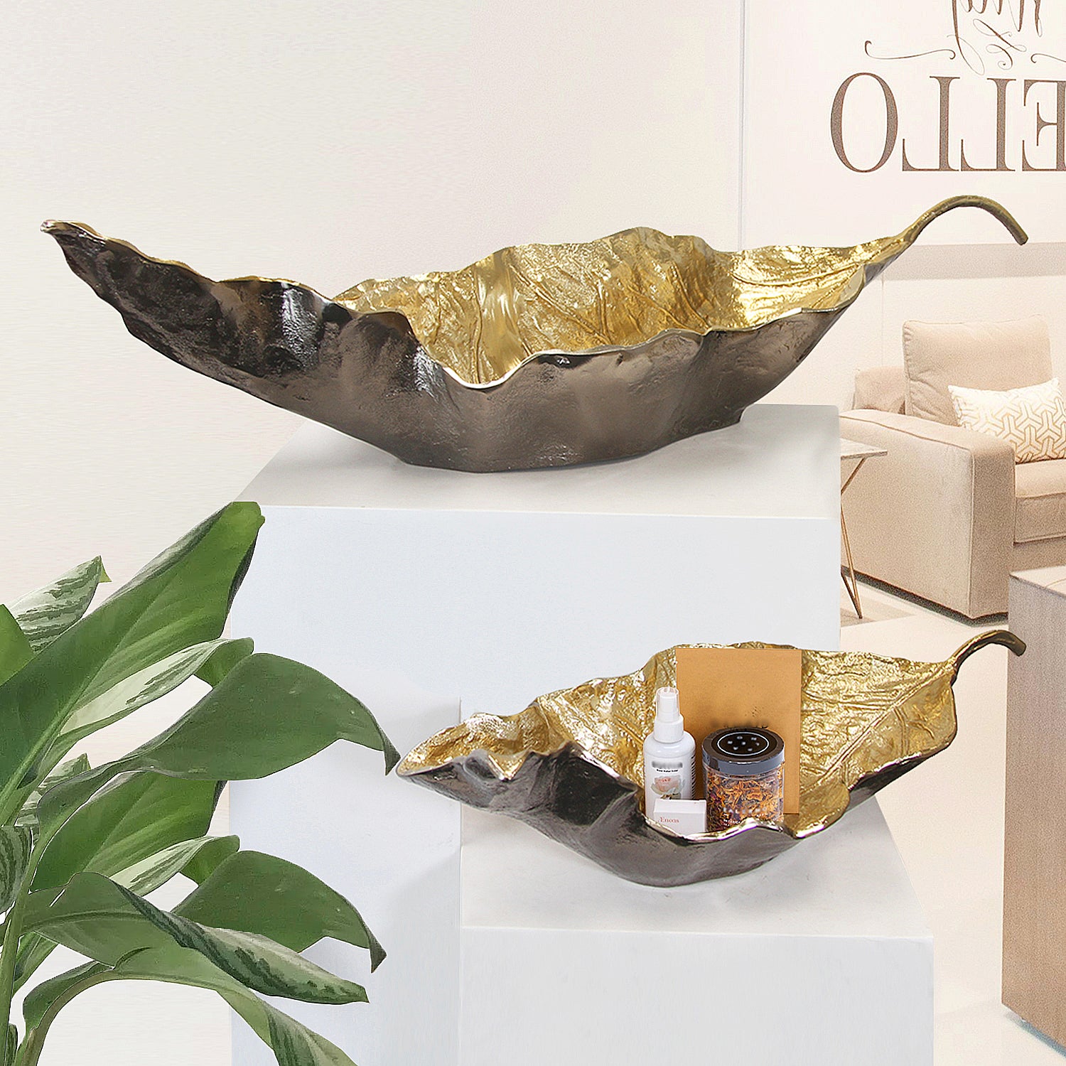 Galore Home Golden Leaf 3-2099 vassoio foglia oro Small alluminio