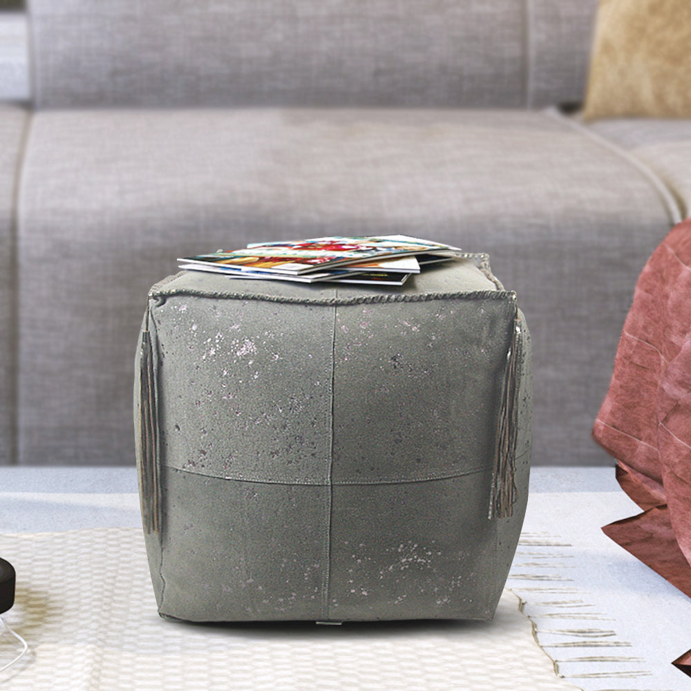 Galore Home Metallic Dappled pouf pelle 46 cm grigio