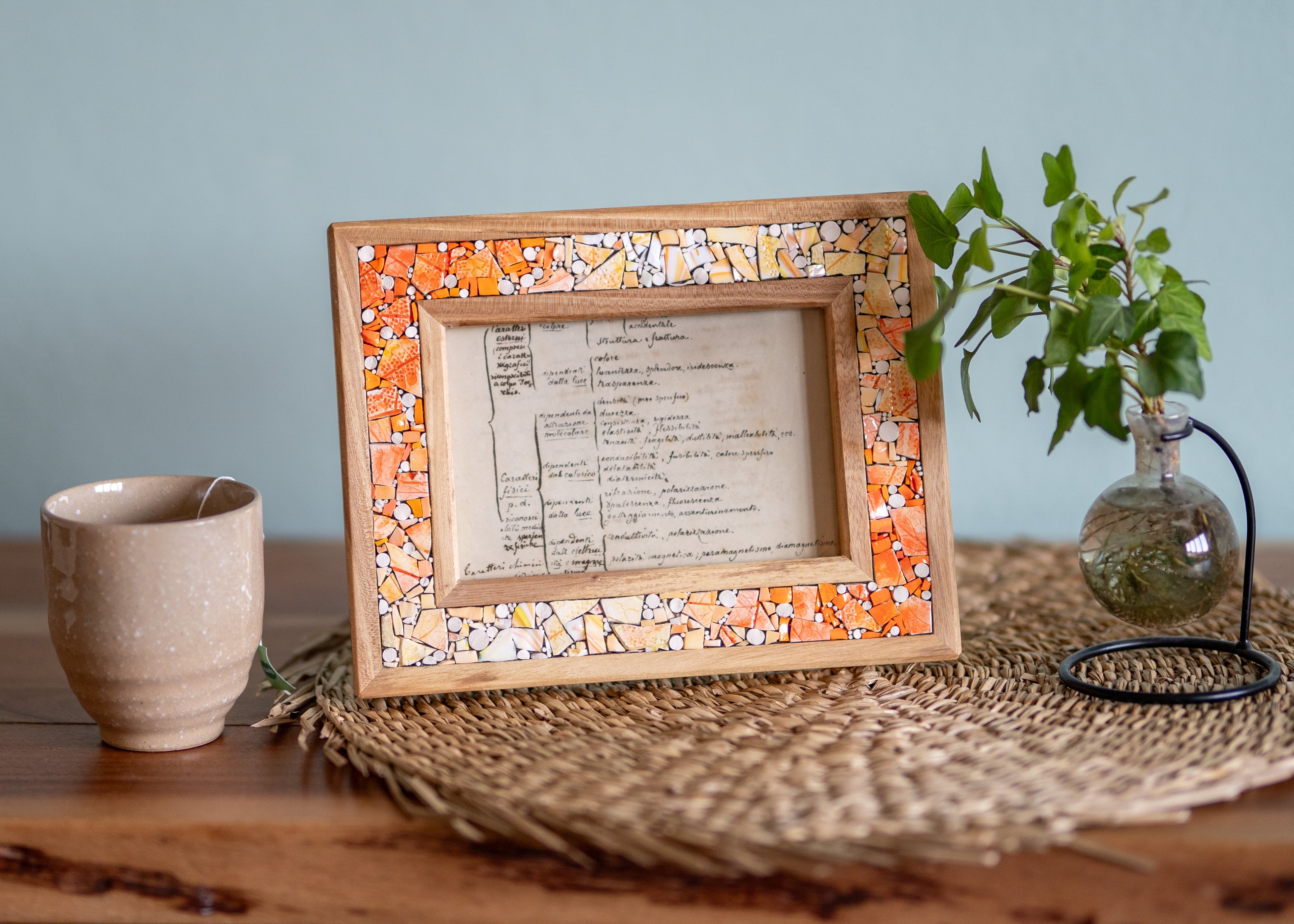 Il nido del picchio cornice portafoto legno mosaico arancio 10x15