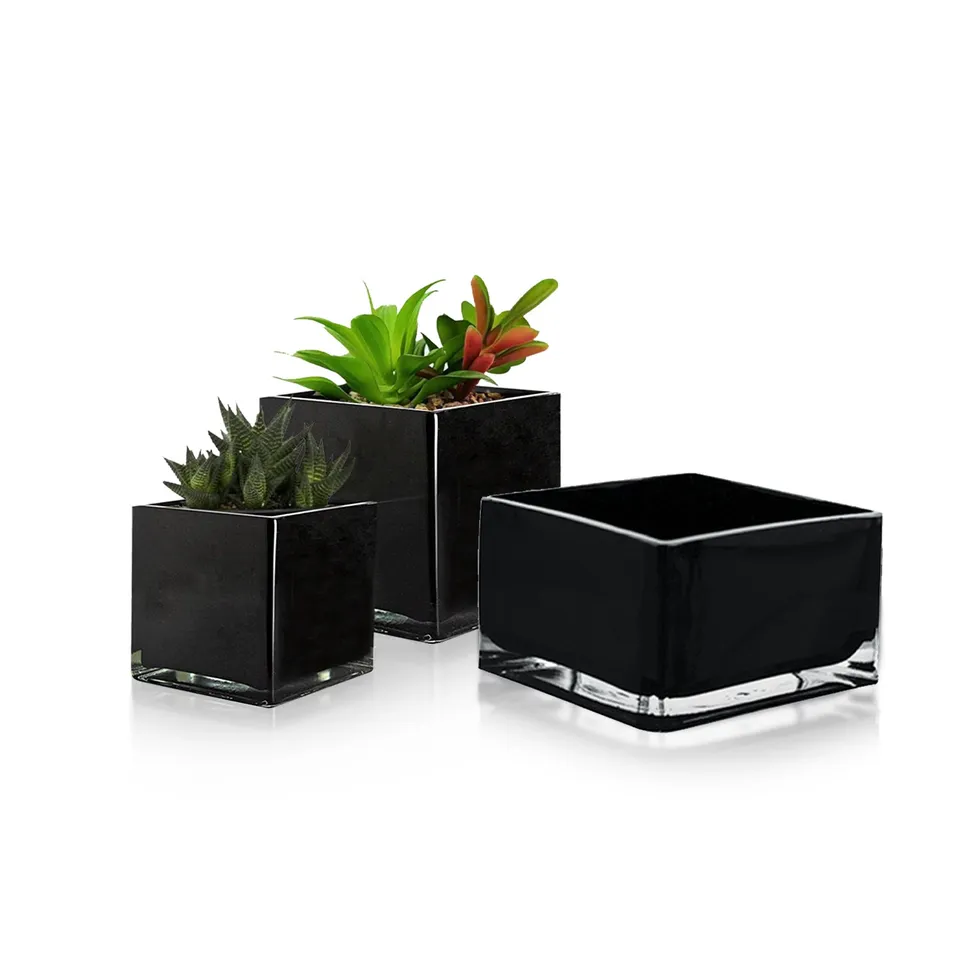 Galore Home Premium Layered U9173 vaso cubo vetro nero 13 cm