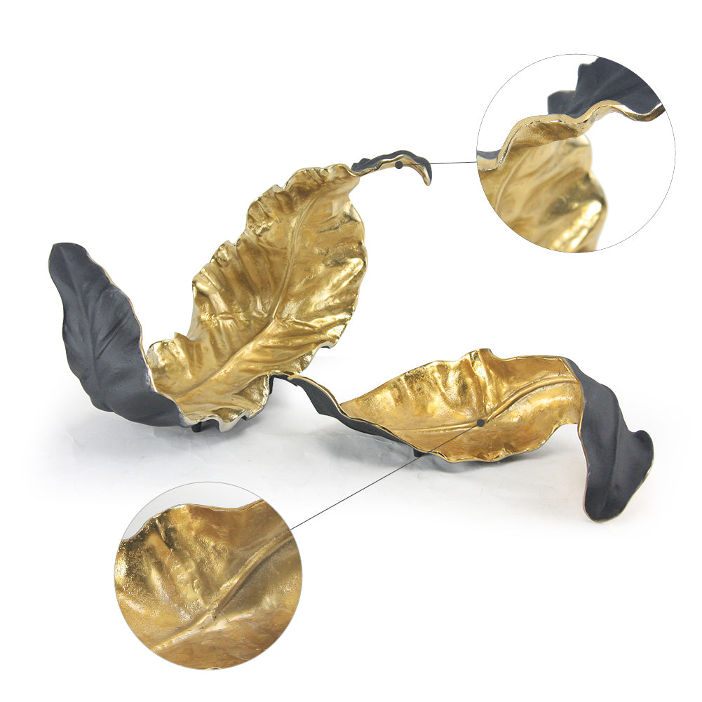 Galore Home Entwined Leaf scultura metallo nero oro large