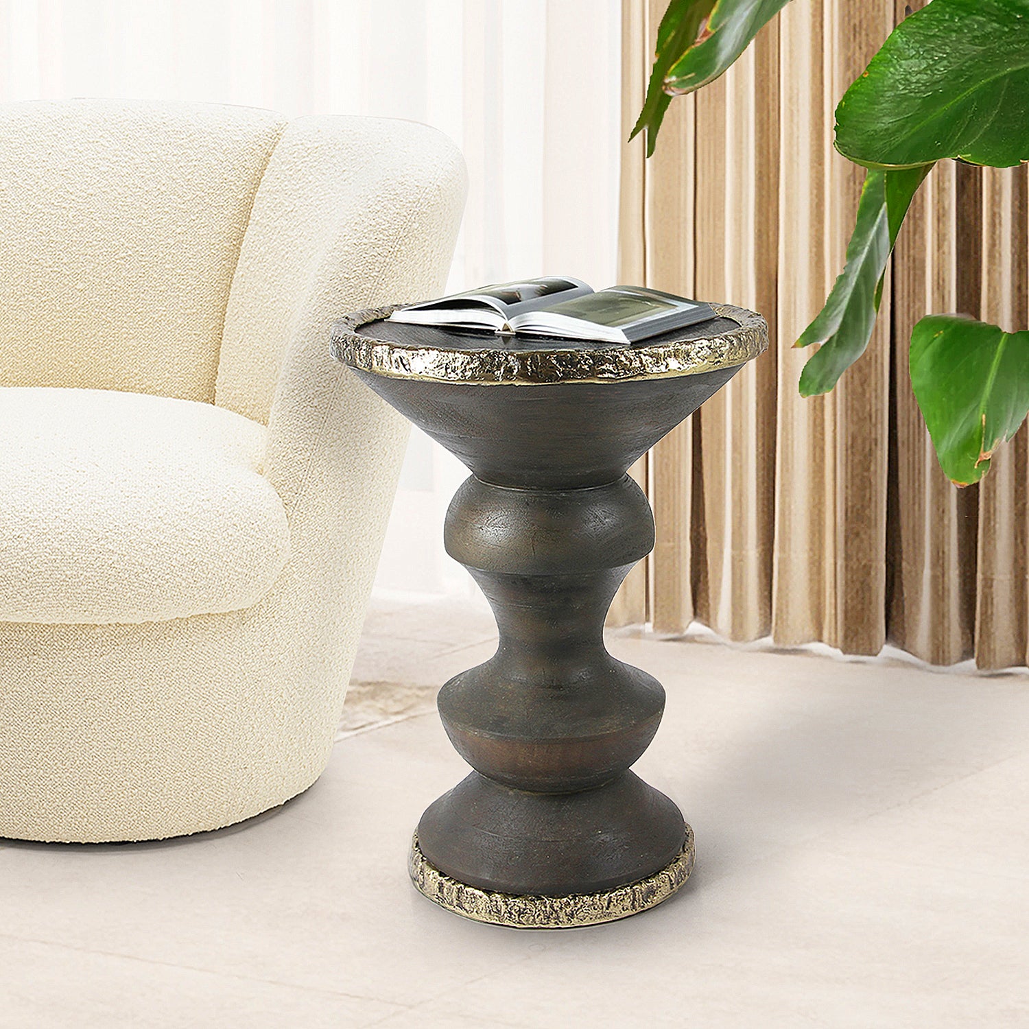 Galore Home Rustic Fusion End Table tavolino legno nero oro