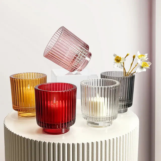 Galore Home Ribbed Portacandele in Vetro Rigato Clear 6 Pezzi