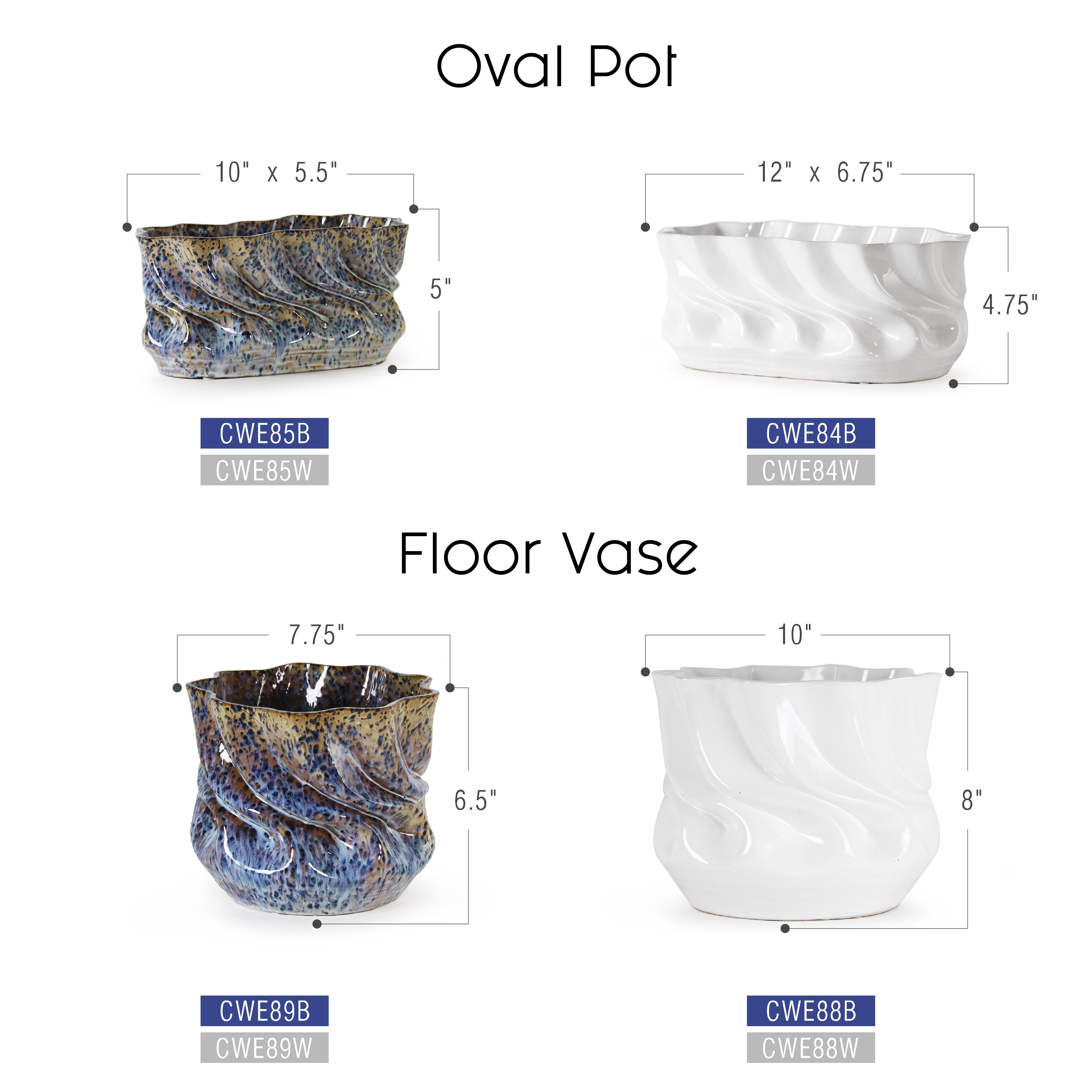 Galore Home Ocean Tides vaso blu ovale piccolo