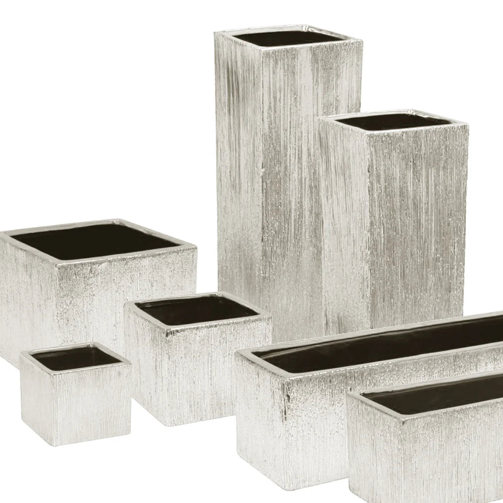 Galore Home Etched Metallic Silver vaso ceramica argentata
