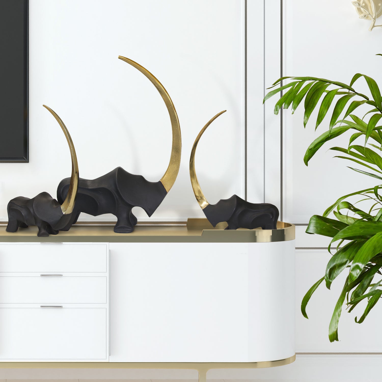 Galore Home Crescent Rhino Scultura Alluminio Large