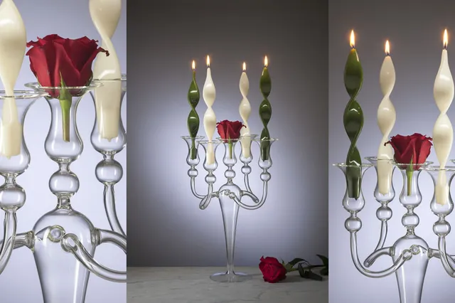 B&C Candelabro 5 Fiamme Abbracciato Vetro Soffiato