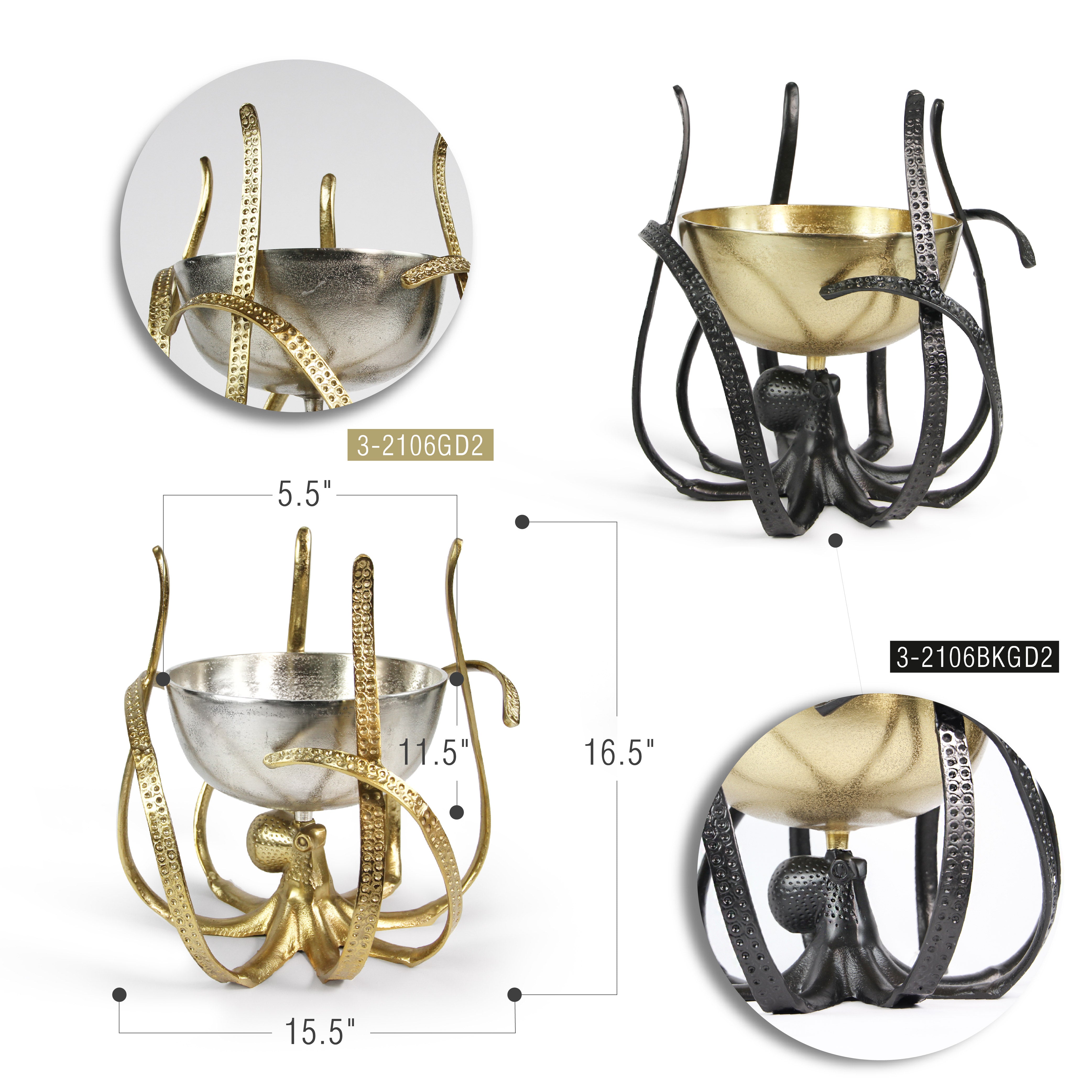 Galore Home Kraken's Embrace vassoio alluminio argento 47 cm