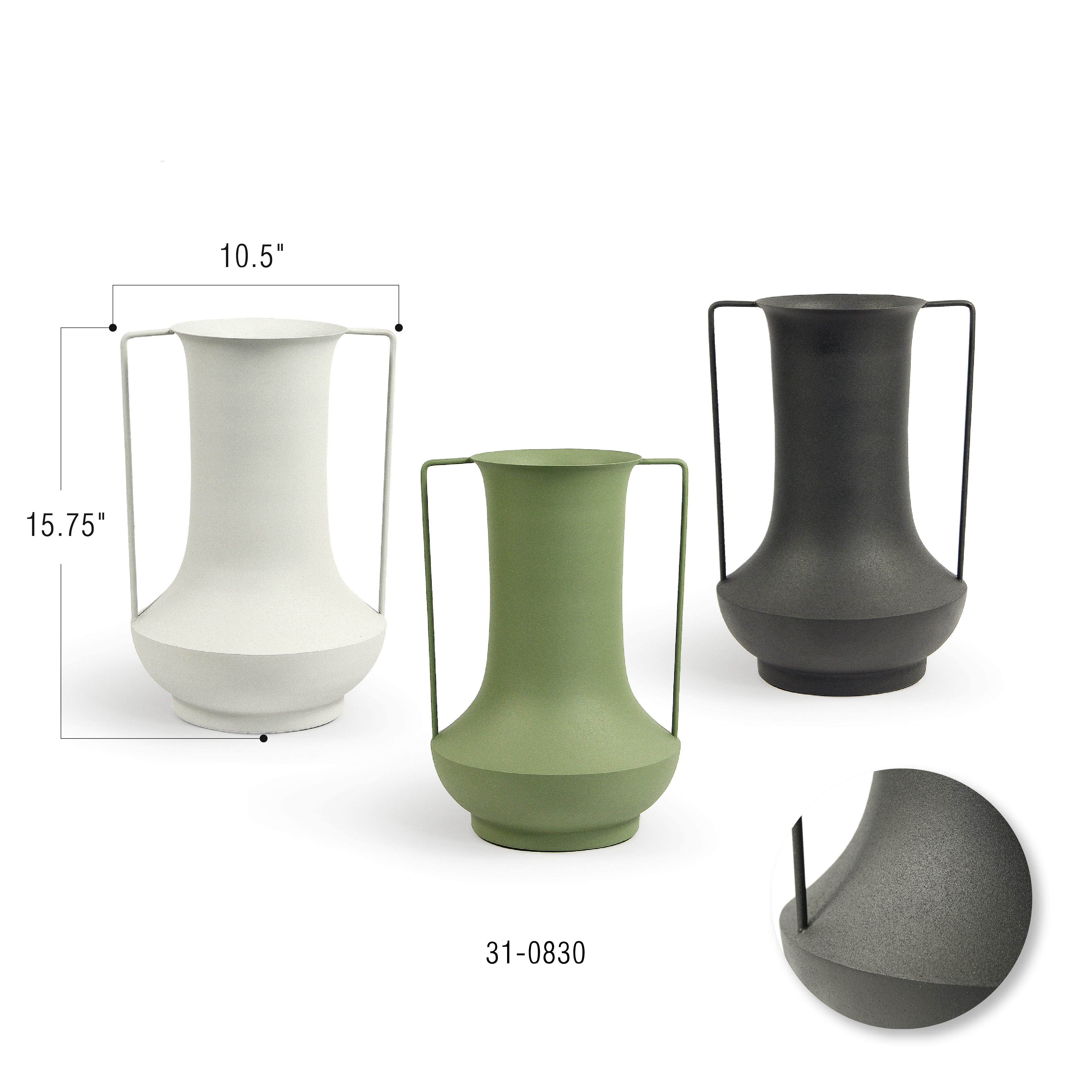 Galore Home Duo Handle Vaso Metallo Nero Opaco 40 cm