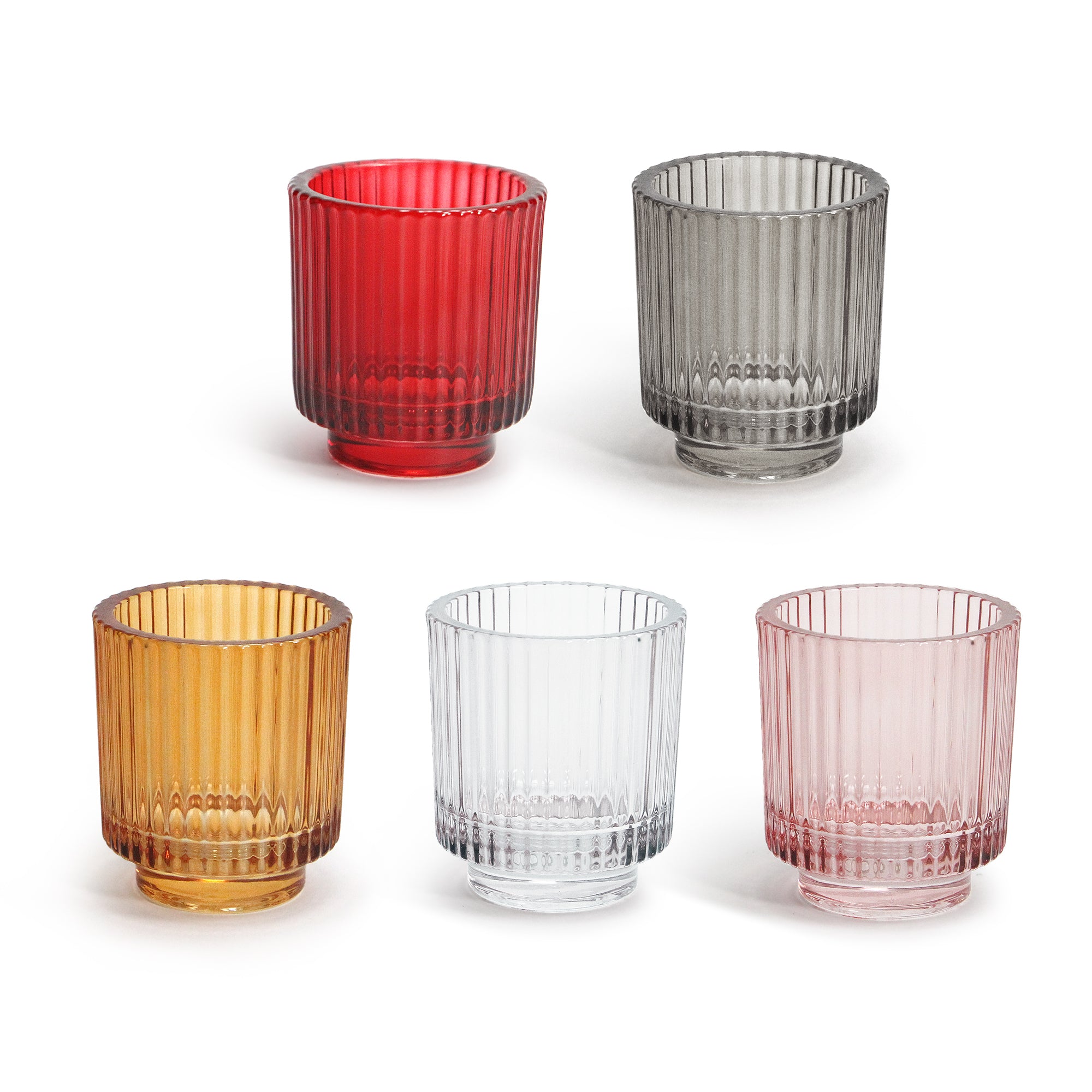 Galore Home Ribbed Portacandele in Vetro Rigato Clear 6 Pezzi