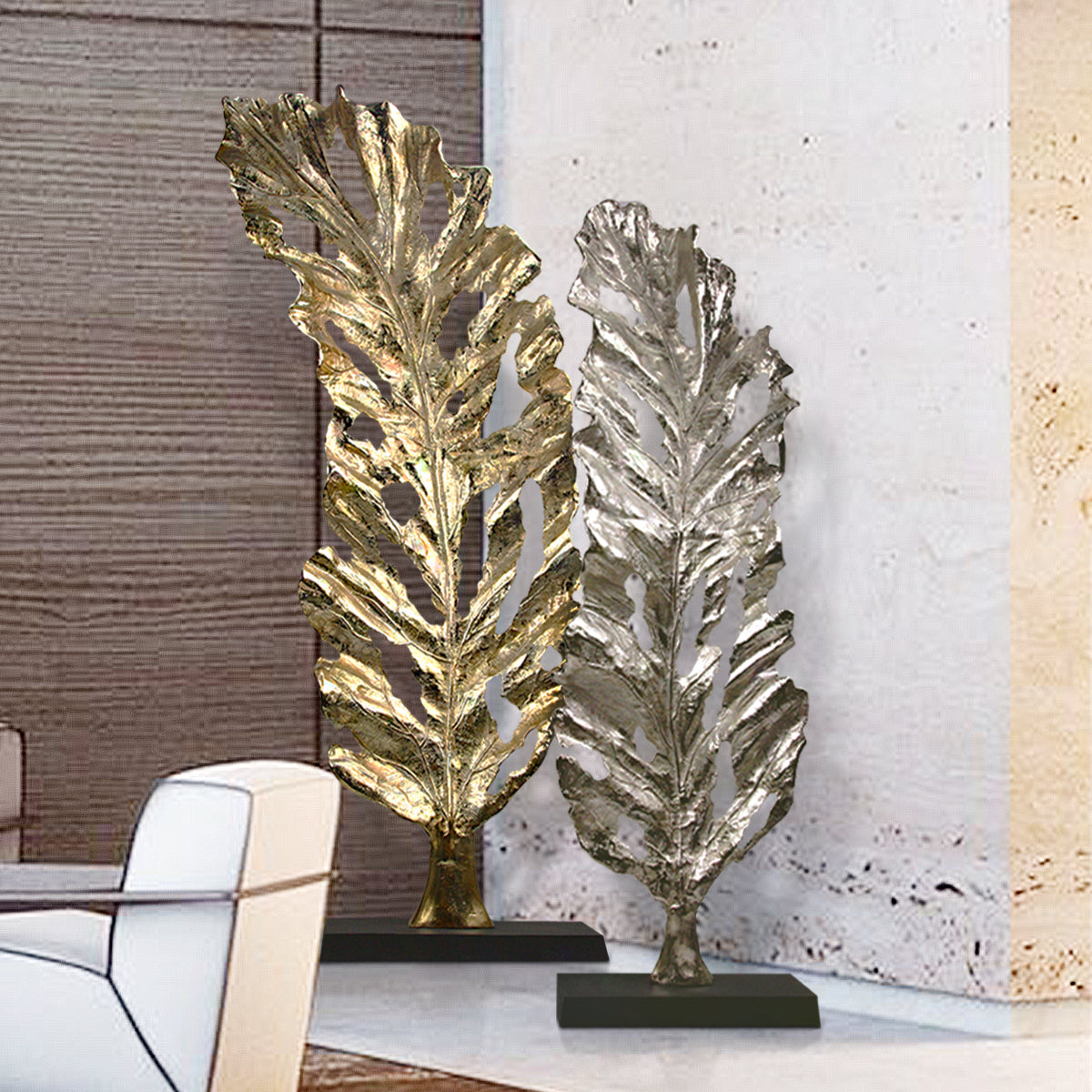 Galore Home Foglia scultura metallo oro grande 185 cm