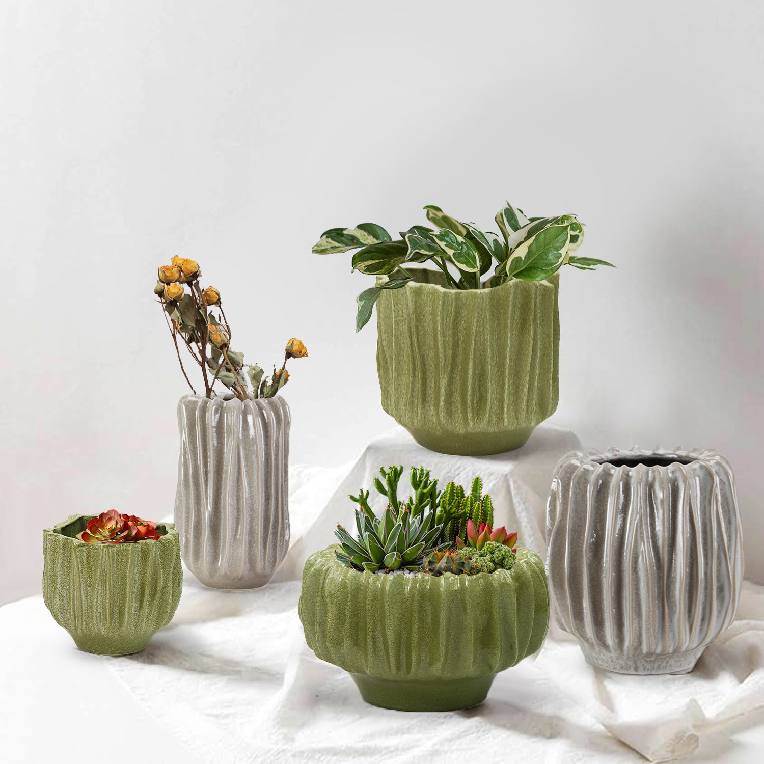 Galore Home Rippled Haven vaso ceramica grigio piccolo
