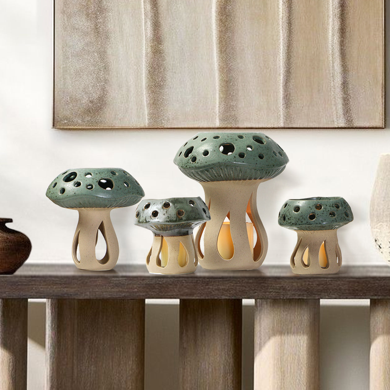 Galore Home Fairylume portacandela ceramica verde fungo small