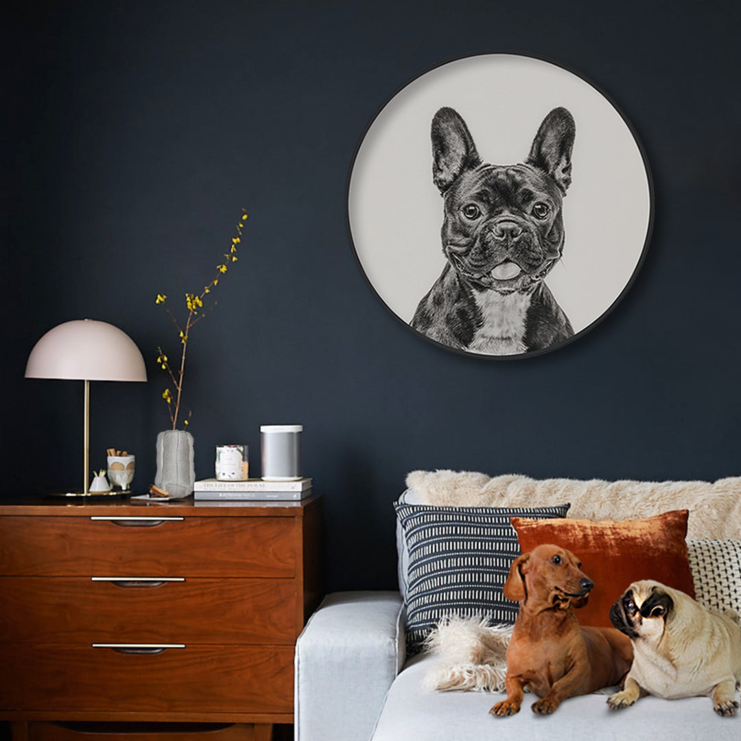 Galore Home Circular French Bulldog quadro rotondo 61 cm nero