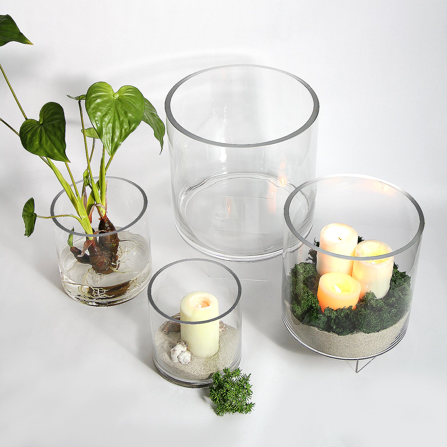 Galore Home Cilindri U9370 vasi vetro trasparente set 4 pezzi