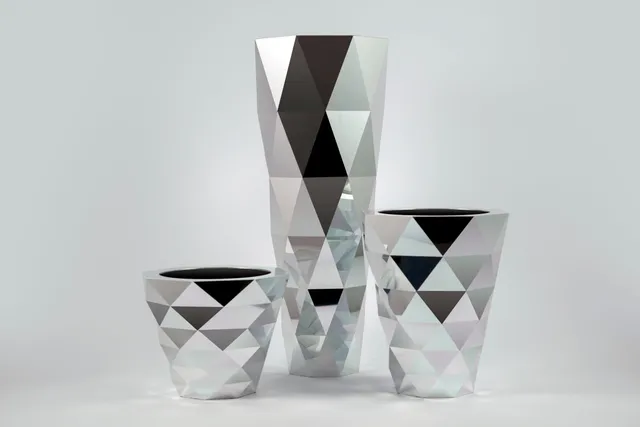 Cyrcus Design Frammenti Collection vasi set 3 pezzi alluminio specchio
