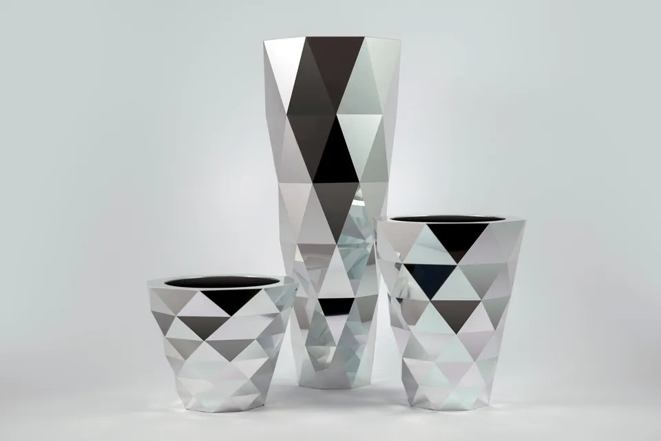 Cyrcus Design Frammenti Collection vasi set 3 pezzi alluminio specchio
