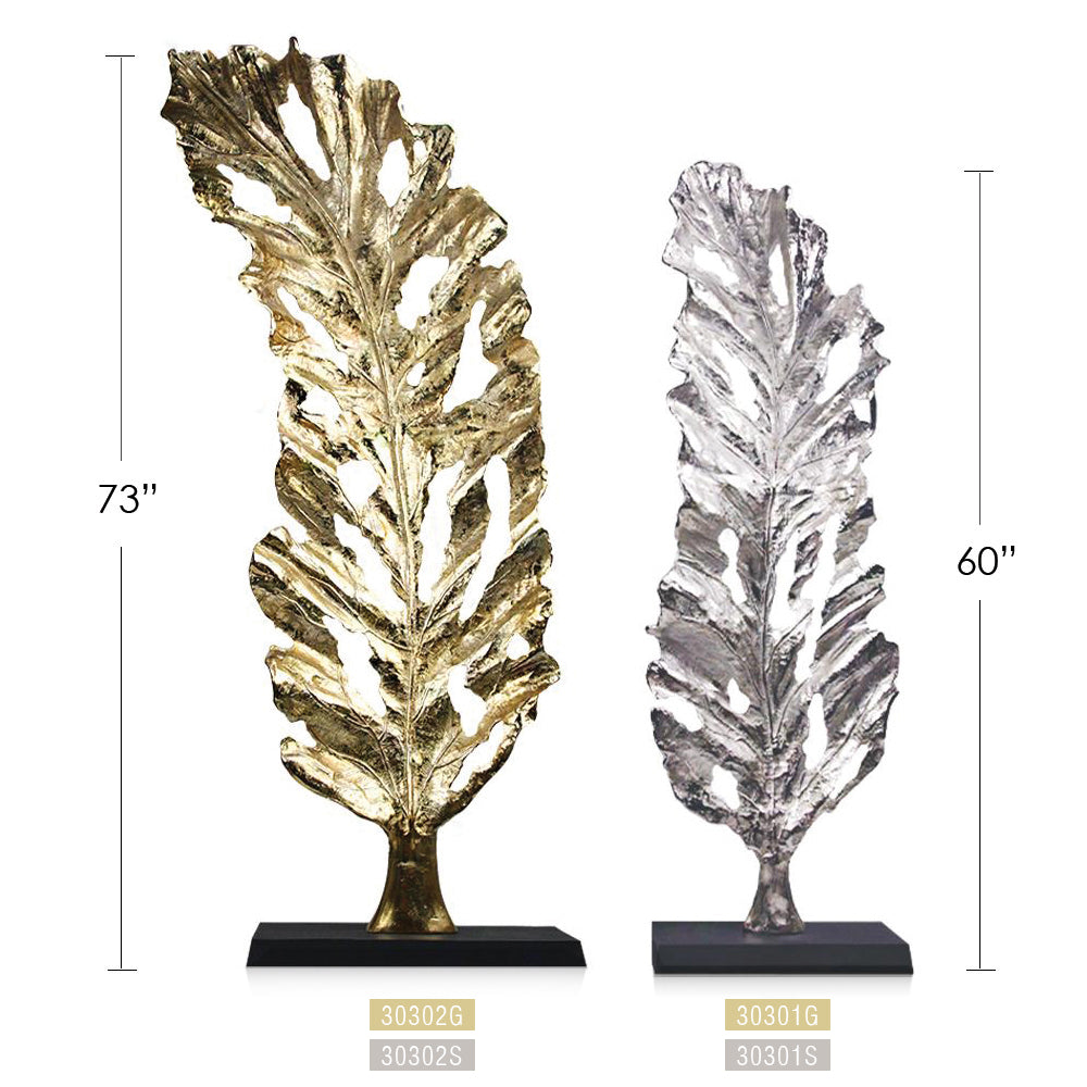 Galore Home Foglia scultura metallo oro grande 185 cm
