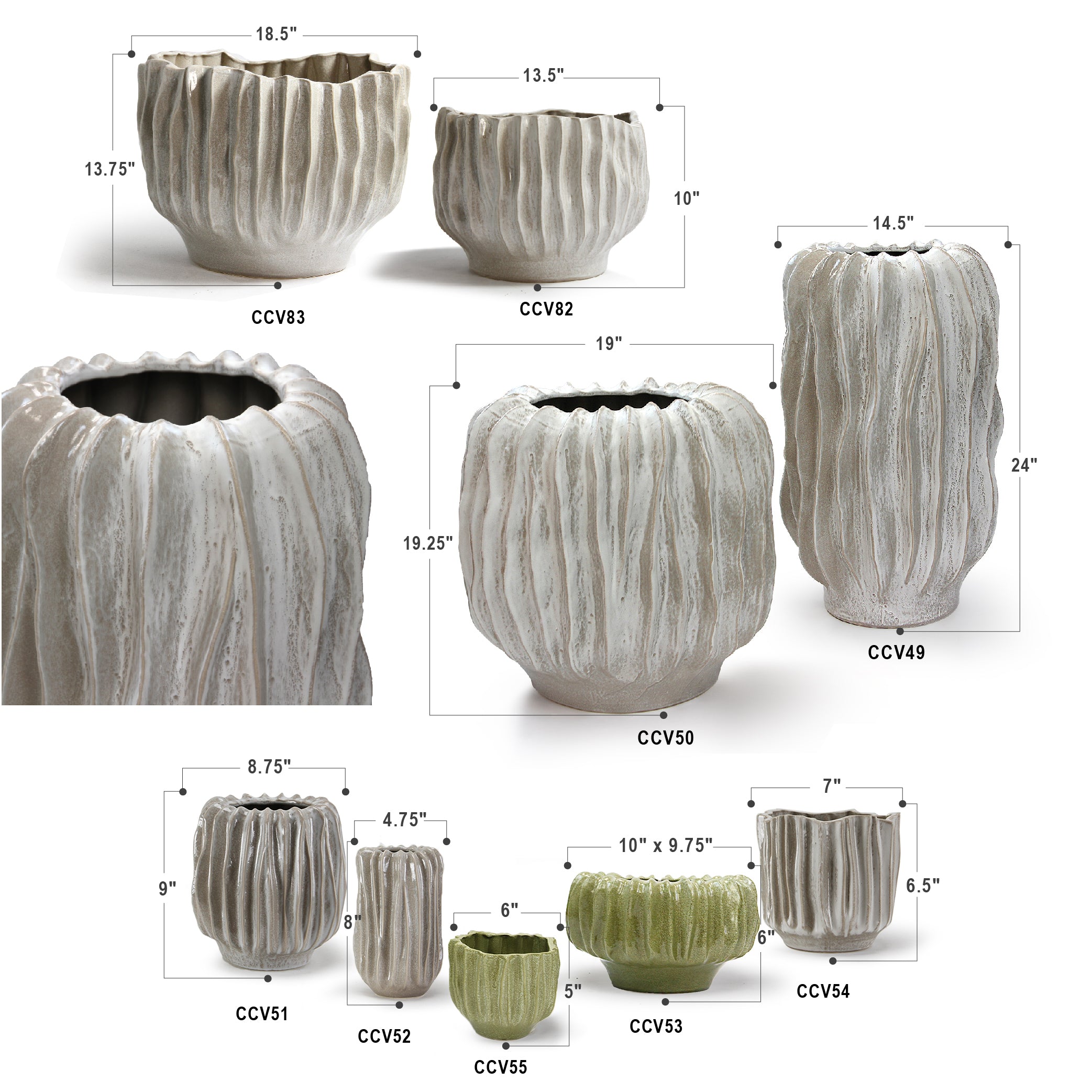 Galore Home Rippled Haven vaso ceramica grigio piccolo