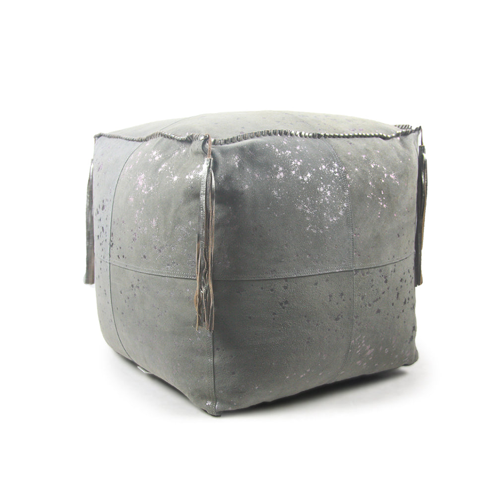 Galore Home Metallic Dappled pouf pelle 46 cm grigio
