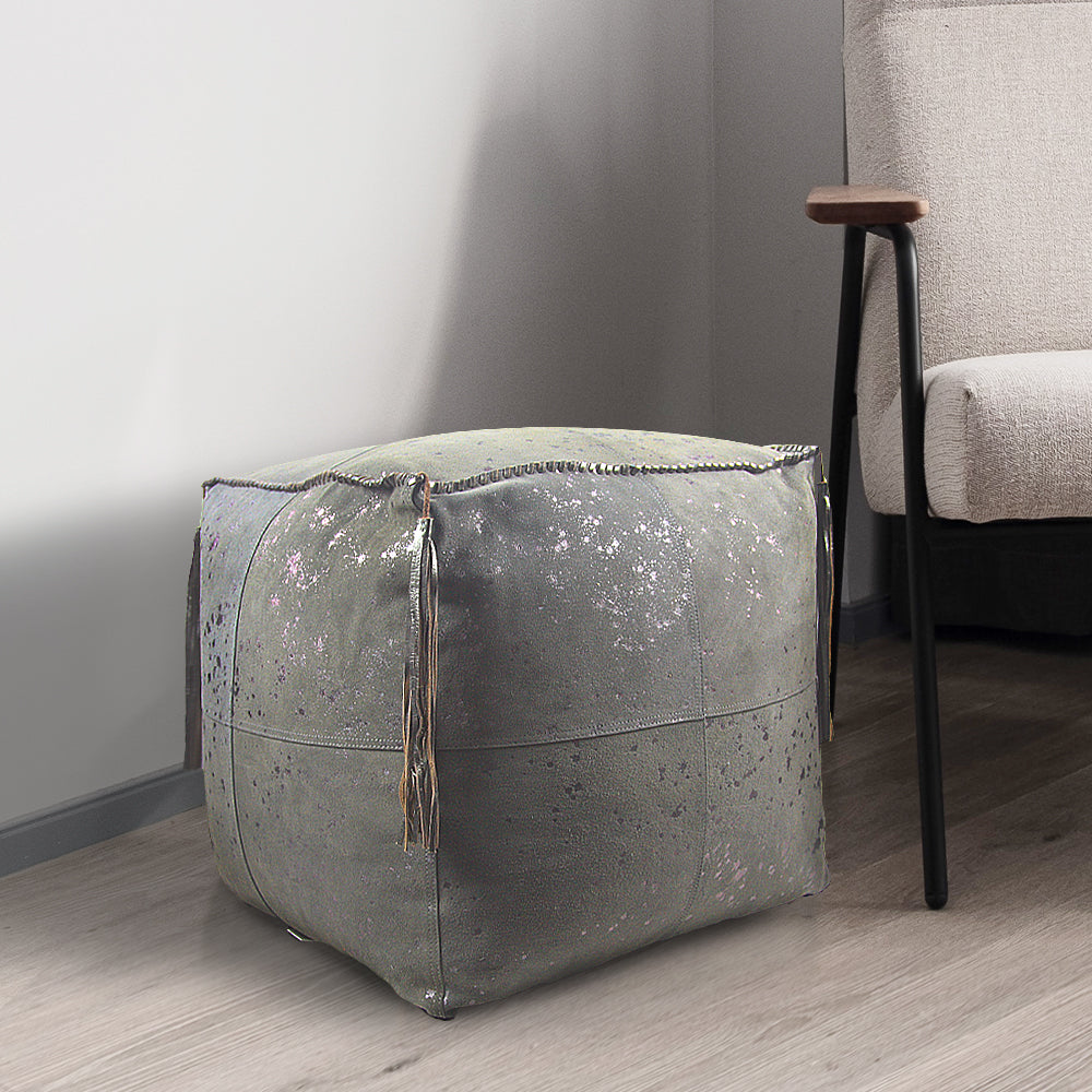 Galore Home Metallic Dappled pouf pelle 46 cm grigio