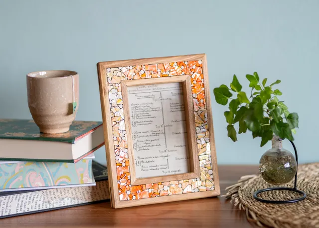 Il nido del picchio cornice portafoto legno mosaico arancio 10x15