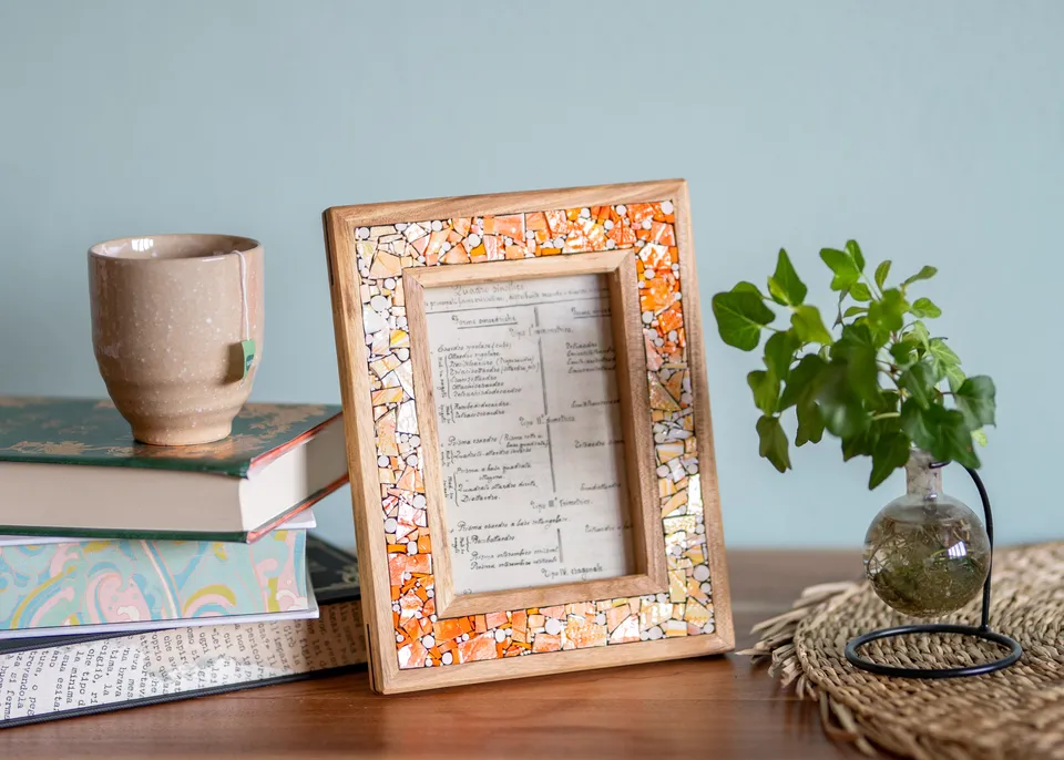 Il nido del picchio cornice portafoto legno mosaico arancio 10x15