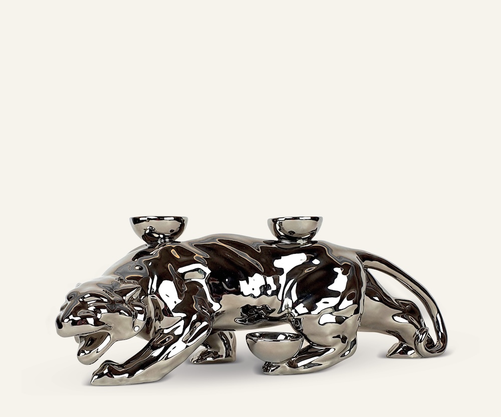 Ceramica Gatti 1928 Luce Selvaggia Pantera AC836 scultura platino