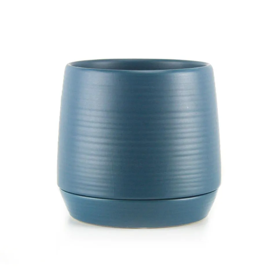 Galore Home Ripple vaso ceramica blu con sottovaso
