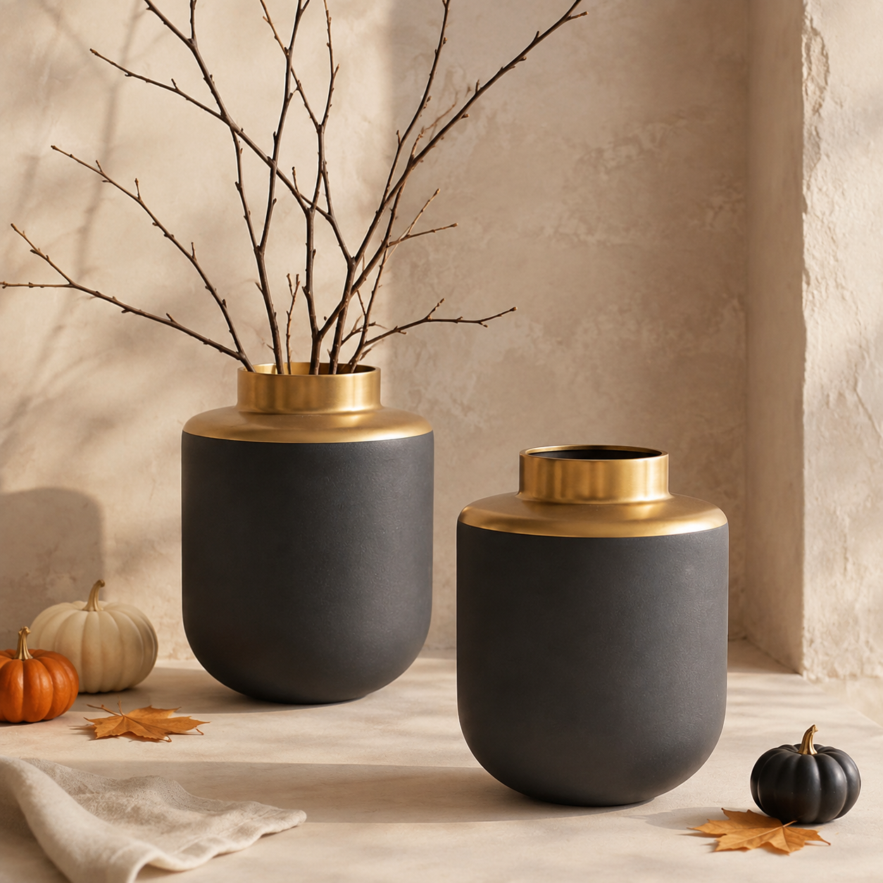Galore Home Wellspring Vaso Vetro Nero Oro 30 cm