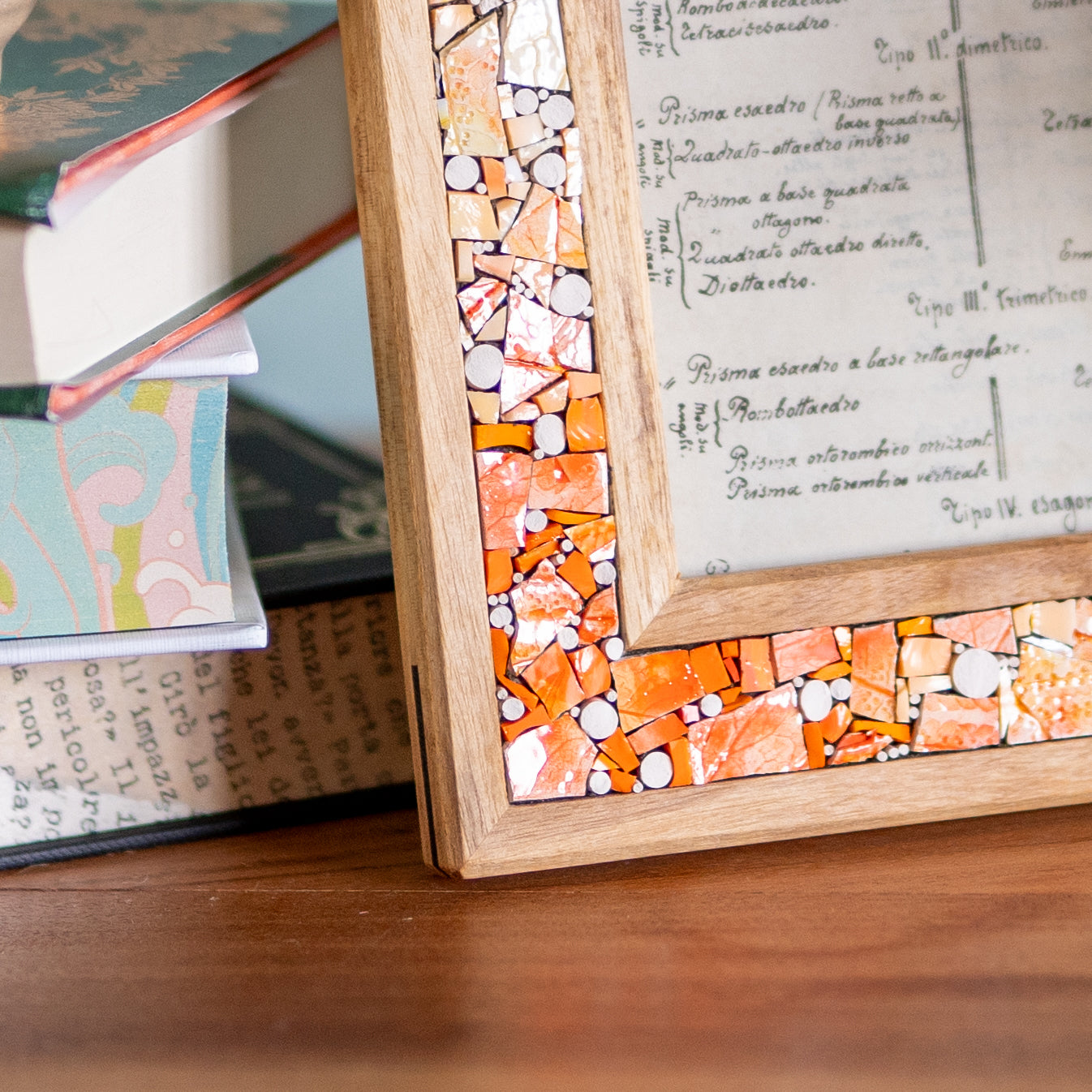 Il nido del picchio cornice portafoto legno mosaico arancio 10x15