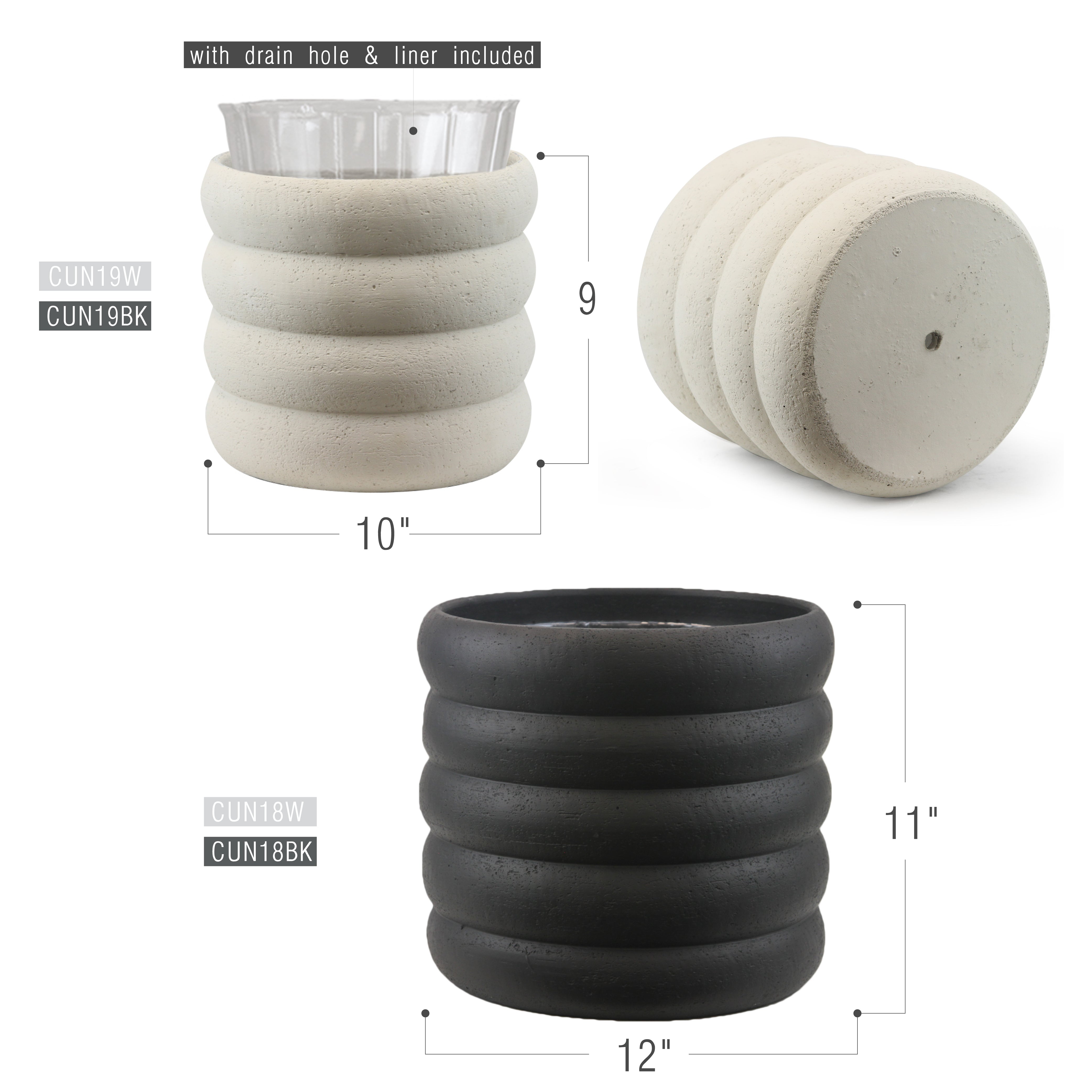 Galore Home Rounded Terra cachepot grande nero cemento