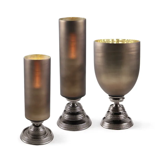 Galore Home Borealis 38-0916 portacandele vetro nickel 42 cm