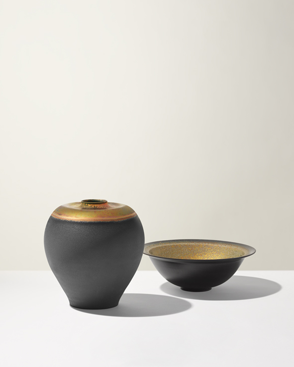 Ceramica Gatti 1928 Crateri Cratere Nero CC32 vaso riflessi metallici